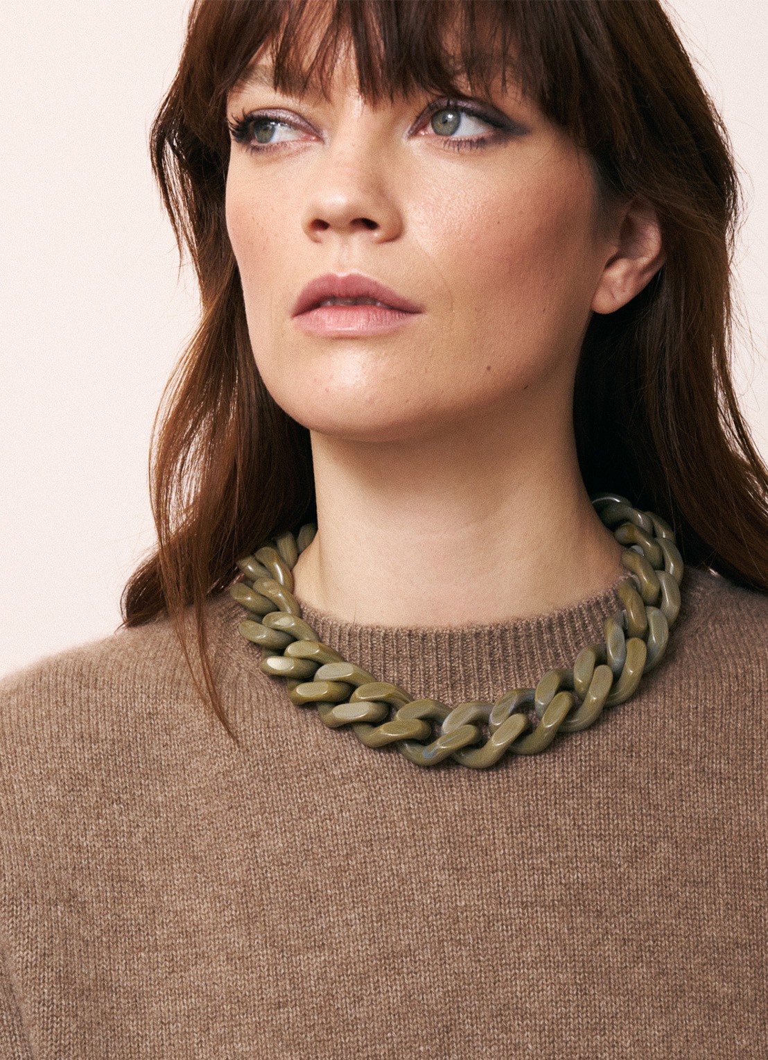 Vanessa Baroni Flat Chain schakelketting  - voorkant 2 olijfgroen