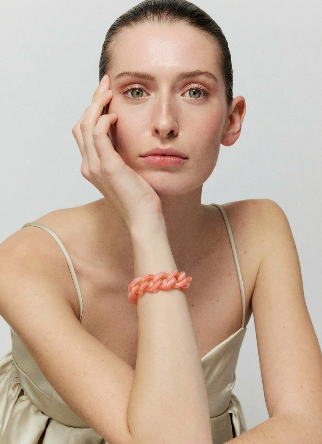 Vanessa Baroni Mini Flat Chain armband - voorkant 3 watermelon marble