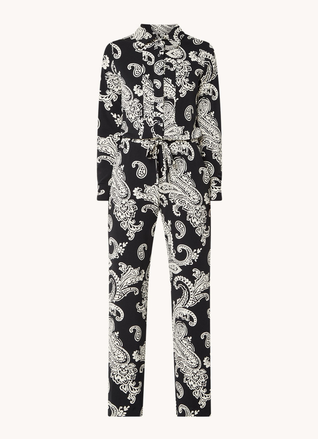 Vanilia Jumpsuit met strikceintuur - voorkant 2 zwart
