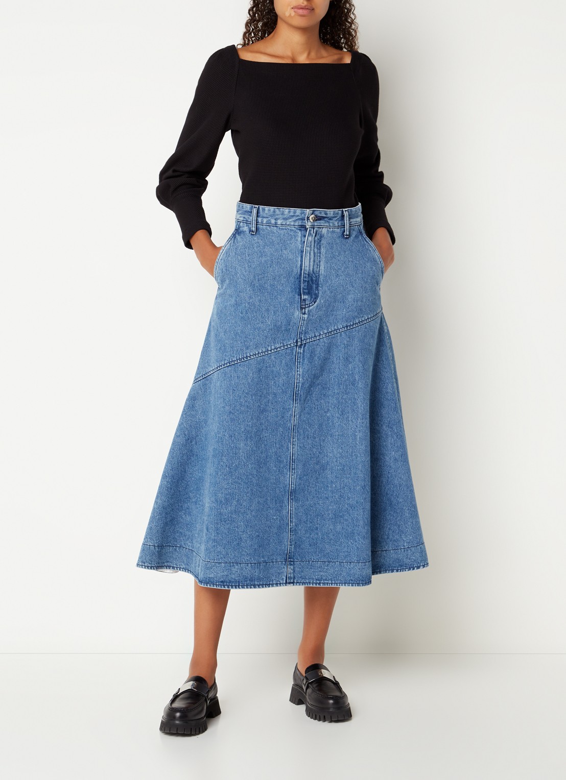 Vanilia Maxi rok van denim - voorkant 2 indigo