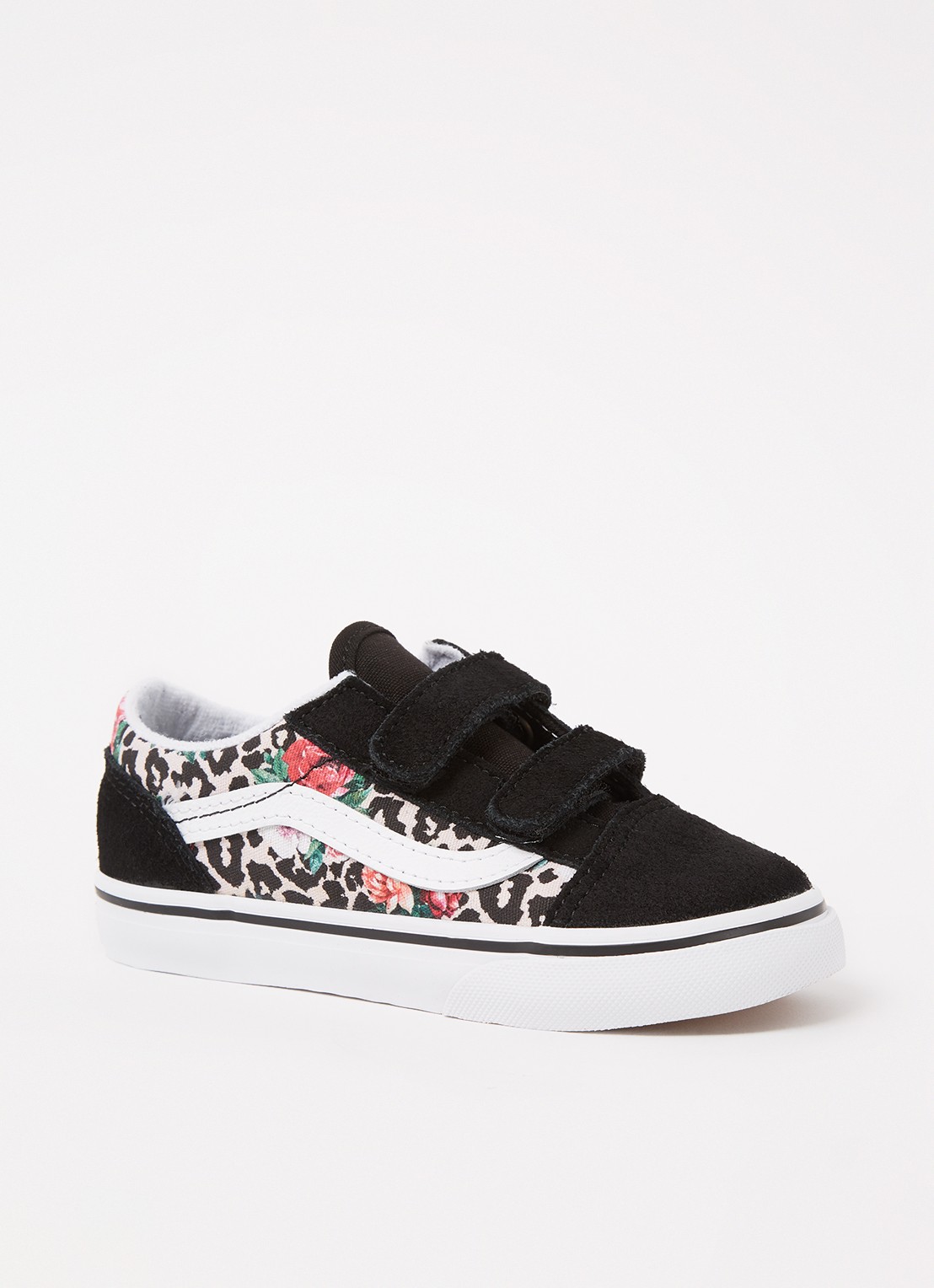 VANS Leopard Floral Old Skool V sneaker met suède details - voorkant 3 zwart