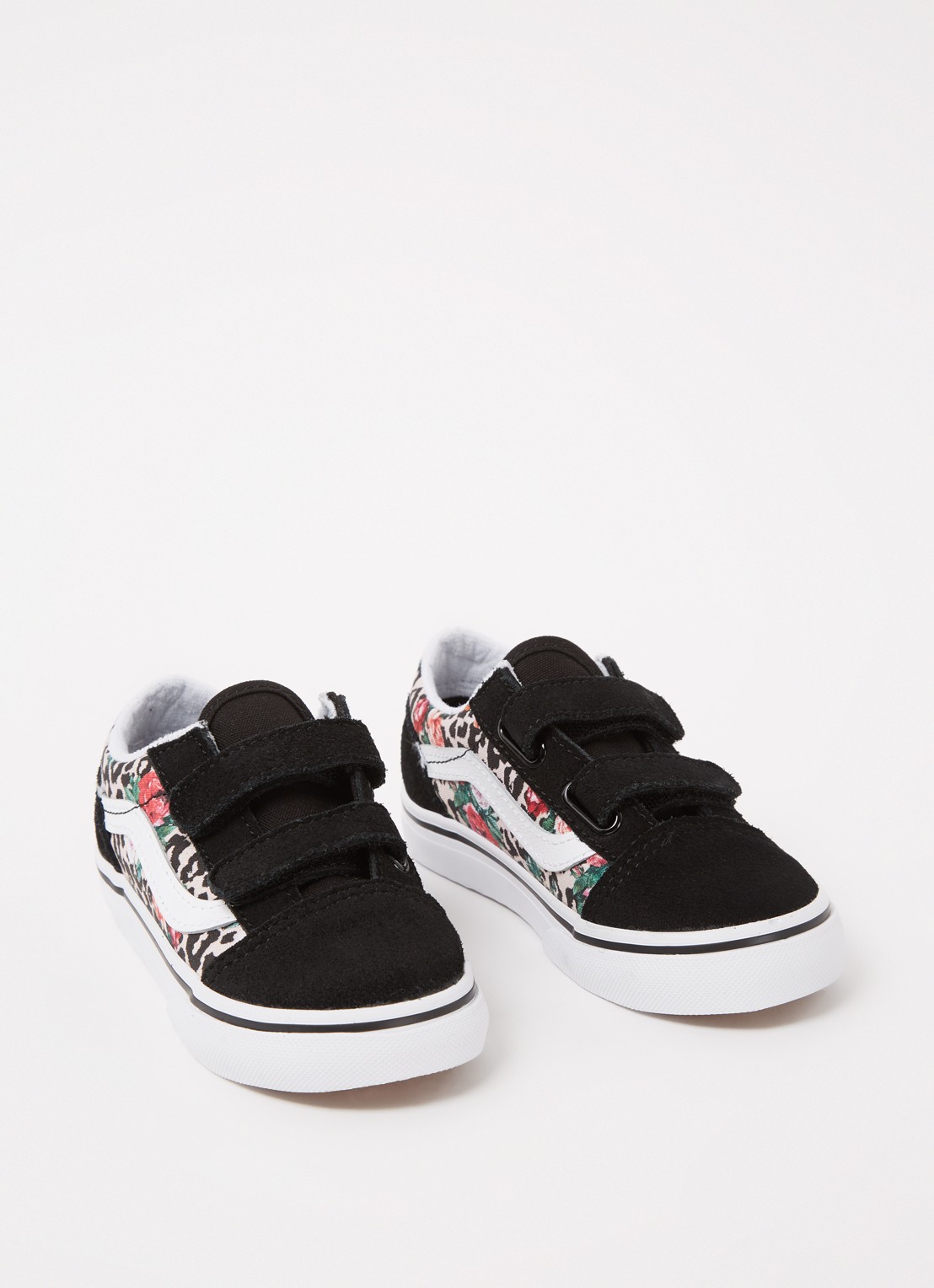 VANS Leopard Floral Old Skool V sneaker met suède details - voorkant 4 zwart