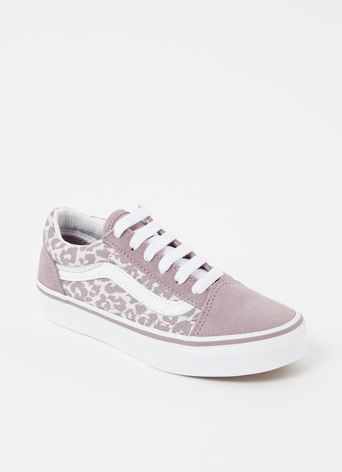 VANS Leopard Old skool sneaker met suède details - voorkant 3 lichtpaars