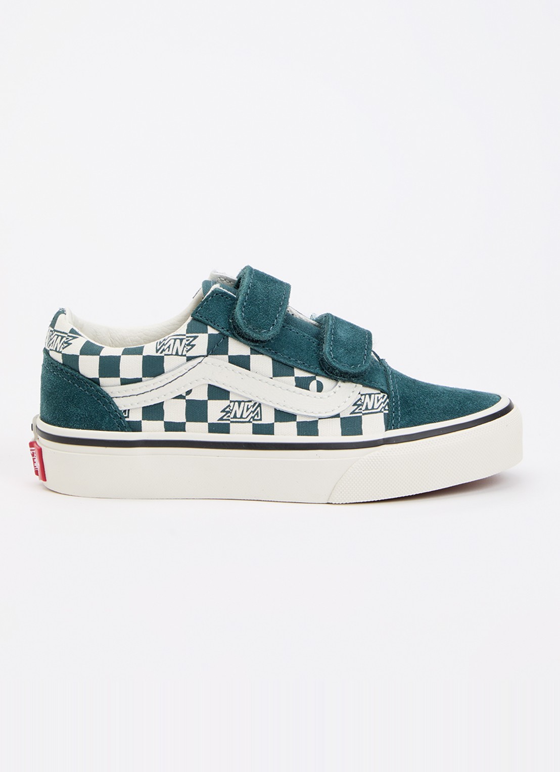 VANS Old Skool V geo check sneaker met suéde details  - voorkant groen