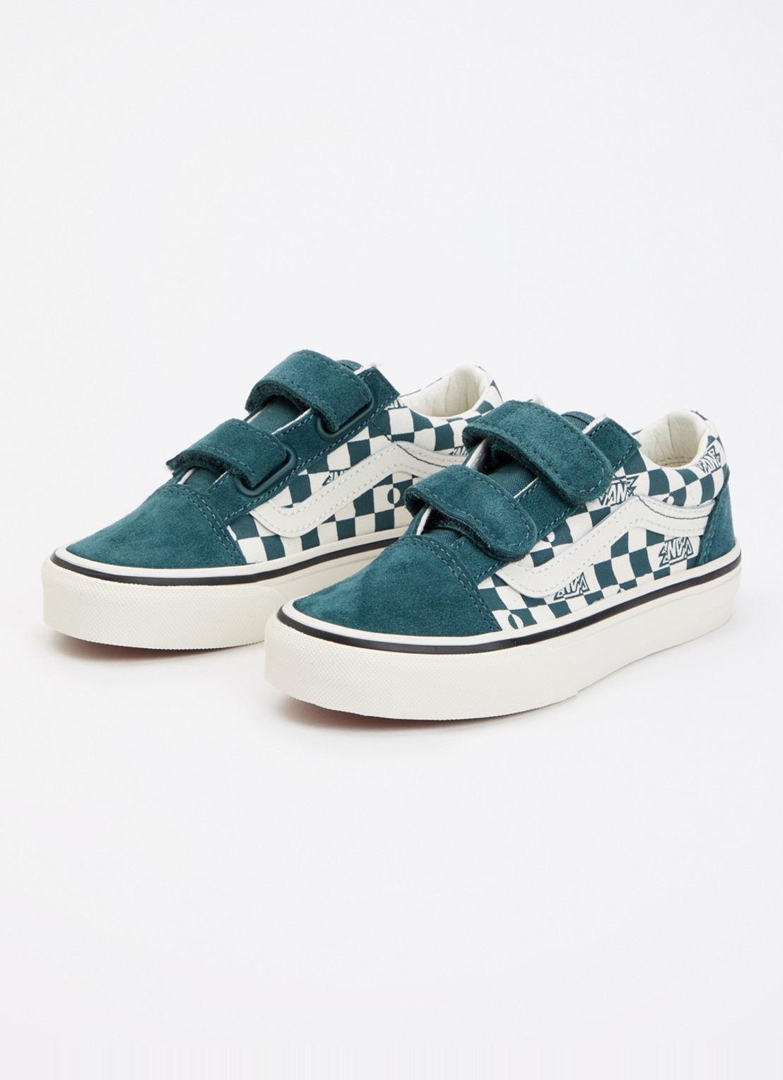 VANS Old Skool V geo check sneaker met suéde details  - voorkant 2 groen