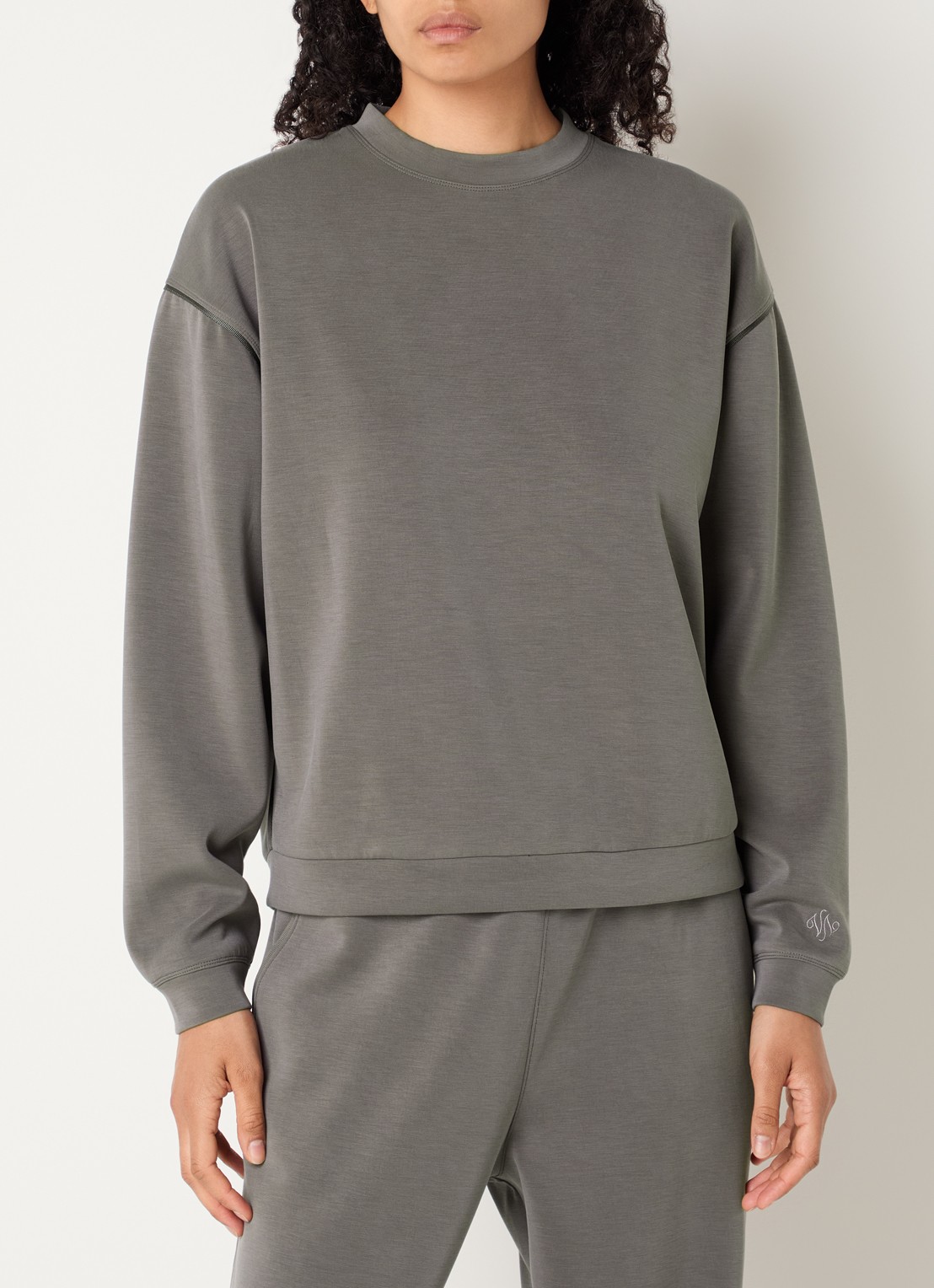 Varley Coralie sweater met ronde hals - detail donkergrijs