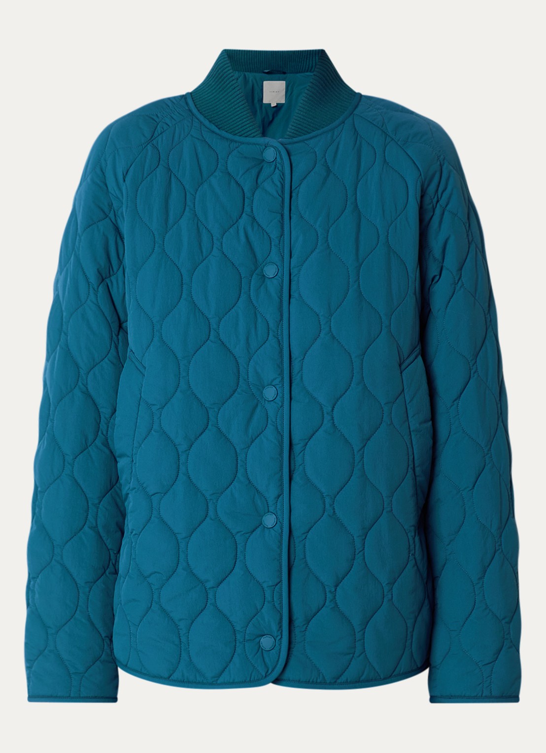 Varley Luca gewatteerd jack met quilt patroon - voorkant aquablauw