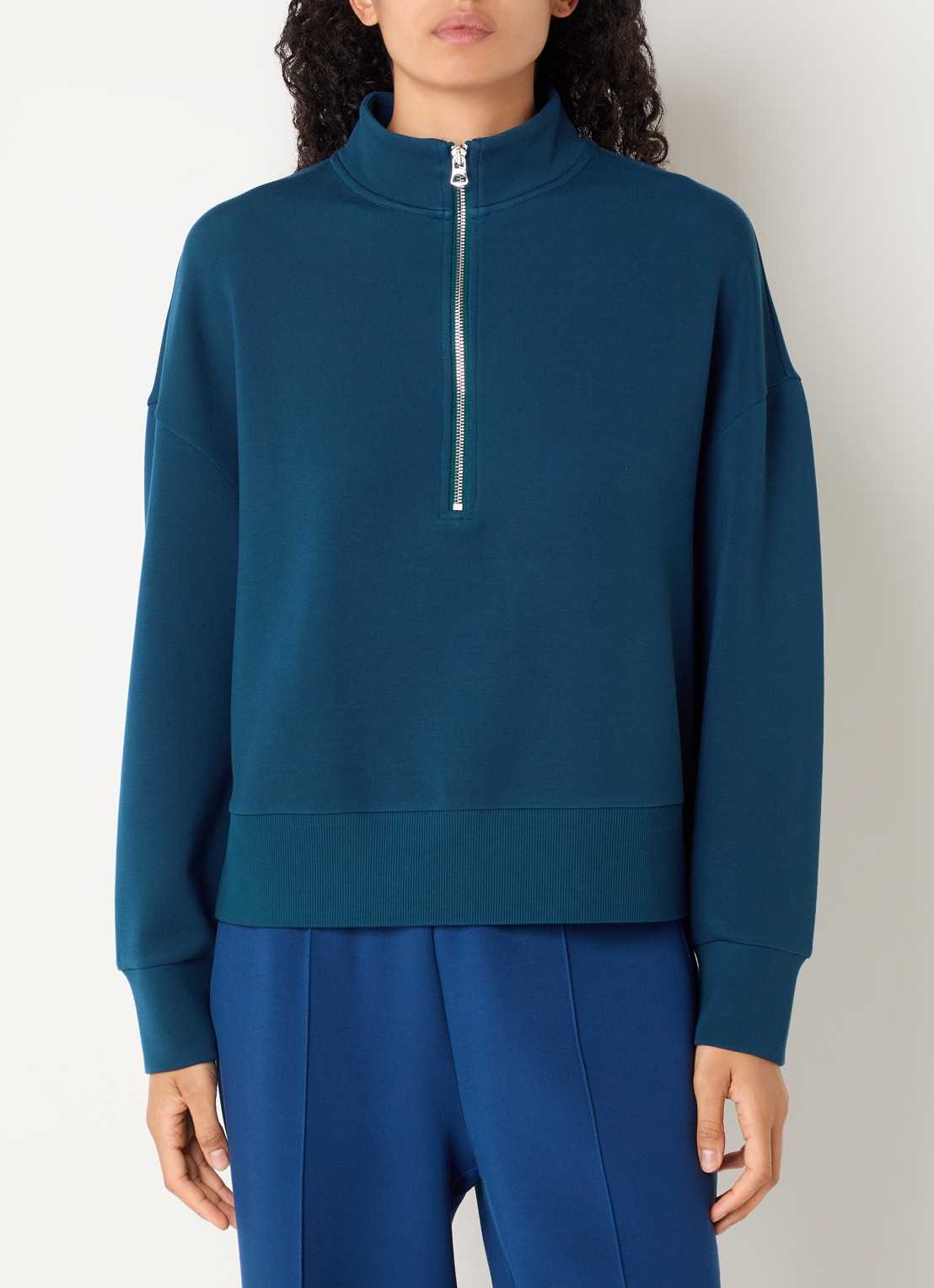 Varley Mavis sweater met halve rits - detail aquablauw