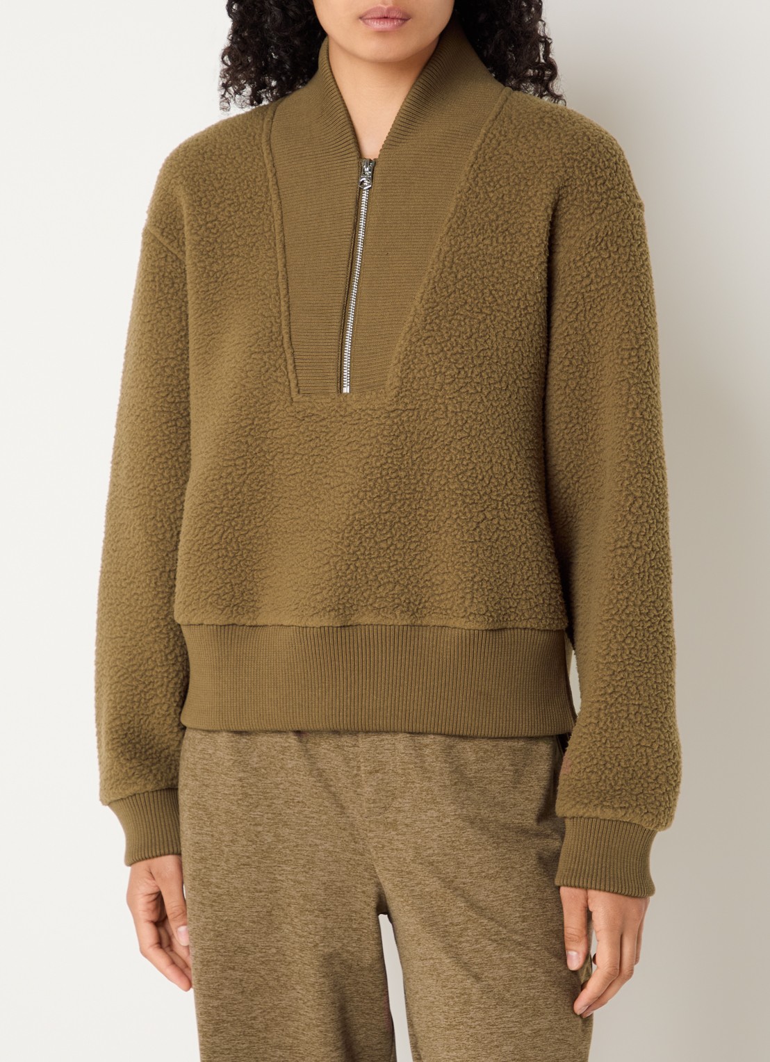 Varley Mumford pullover van fleece met halve rits - detail 4 mosgroen