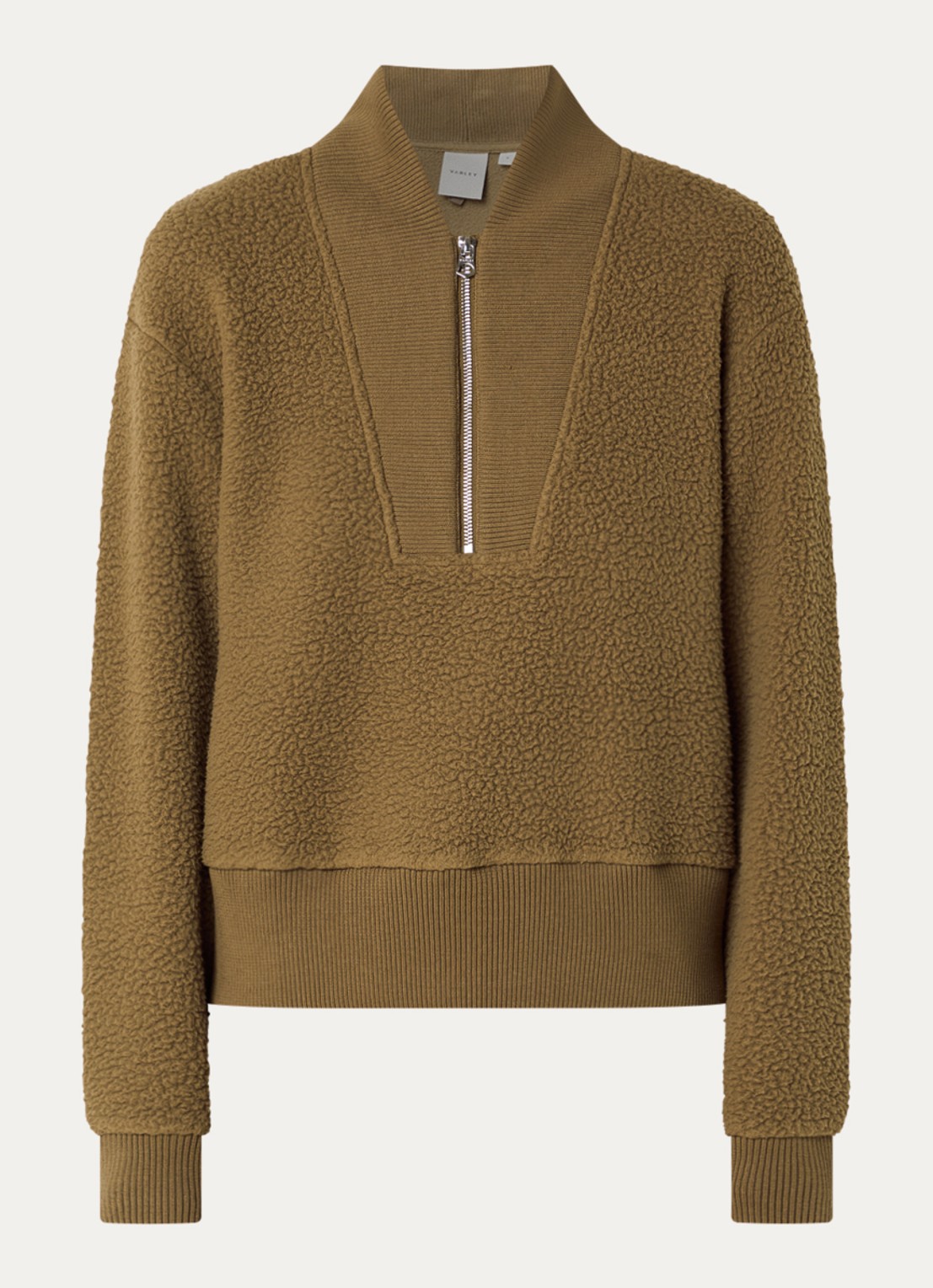 Varley Mumford pullover van fleece met halve rits - voorkant mosgroen