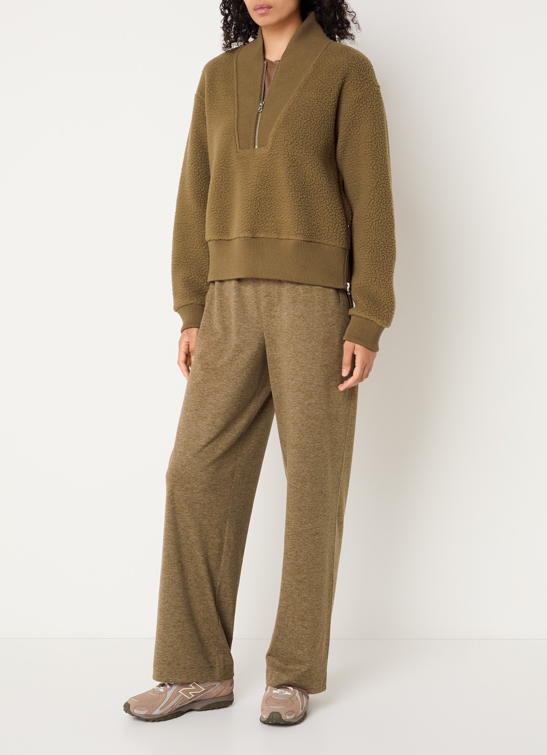 Varley Mumford pullover van fleece met halve rits - voorkant 2 mosgroen