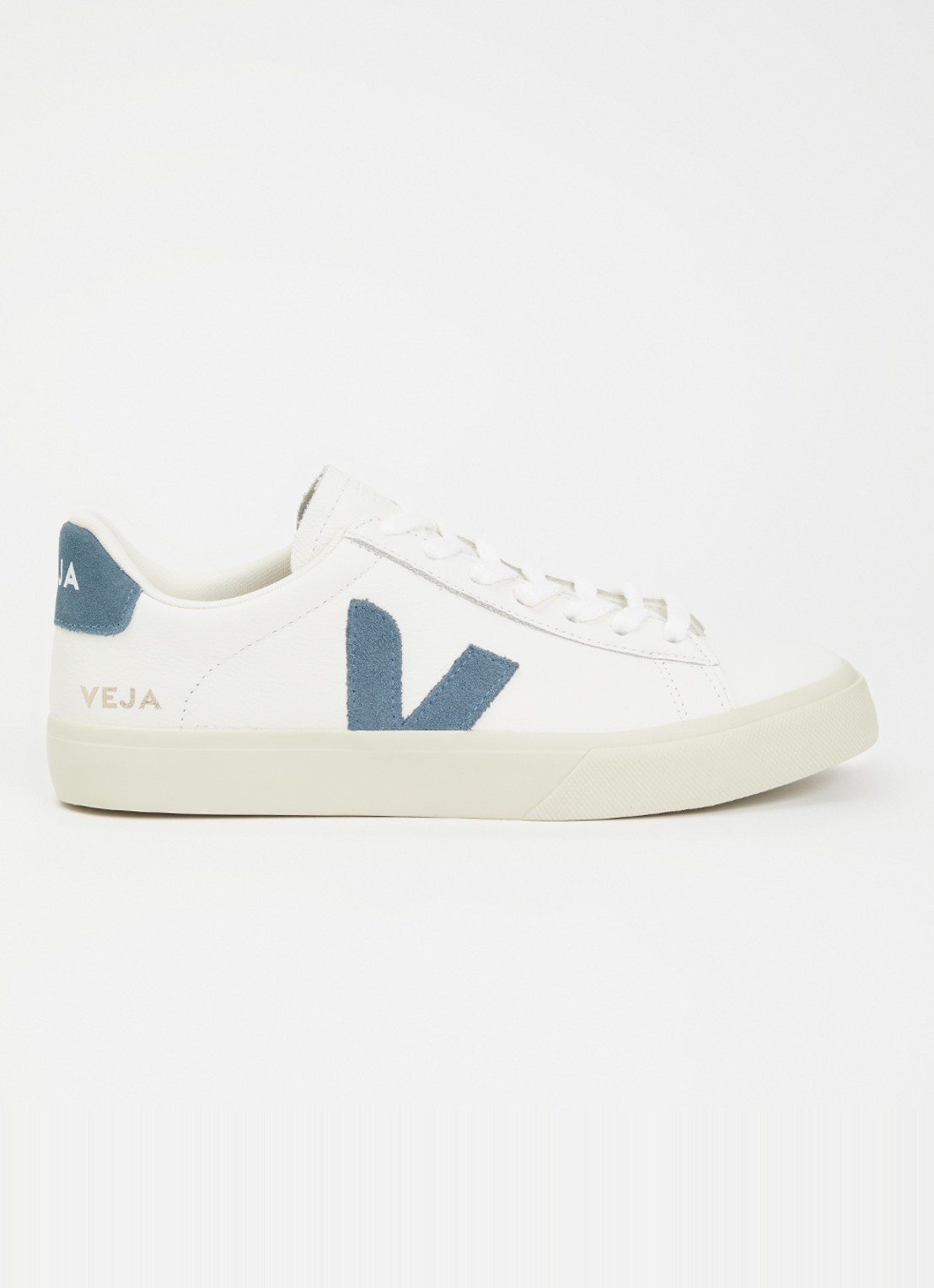 Veja Campo sneaker van leer met suède details - voorkant 4 staalblauw