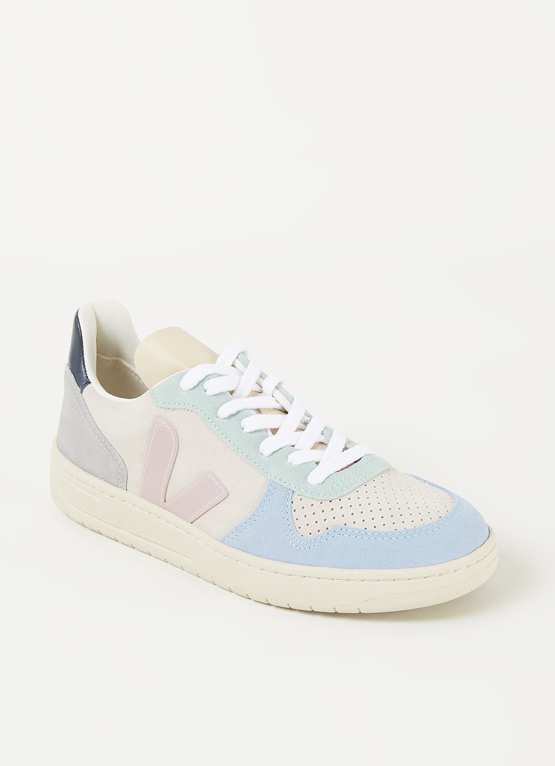 Veja V-10 sneaker met suède details - voorkant 5 lichtblauw