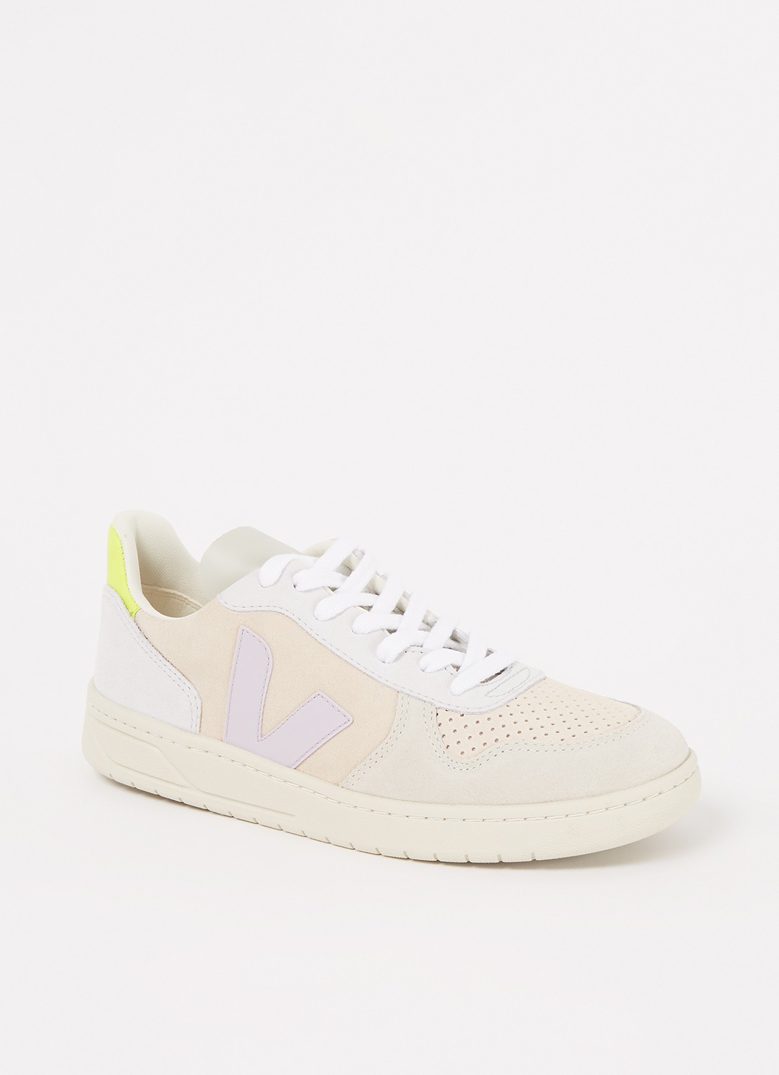 Veja V-10 sneaker met suède details - voorkant creme