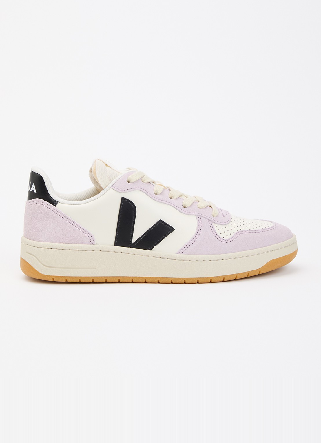 Veja V-10 sneaker van leer met logo - voorkant 5 gebroken wit