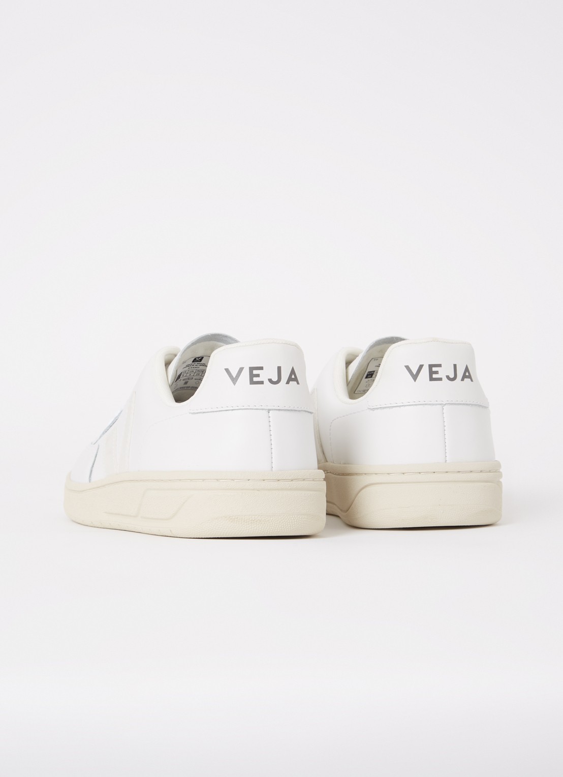 Veja V-12 sneaker van leer met suède details - detail 4 ivoor