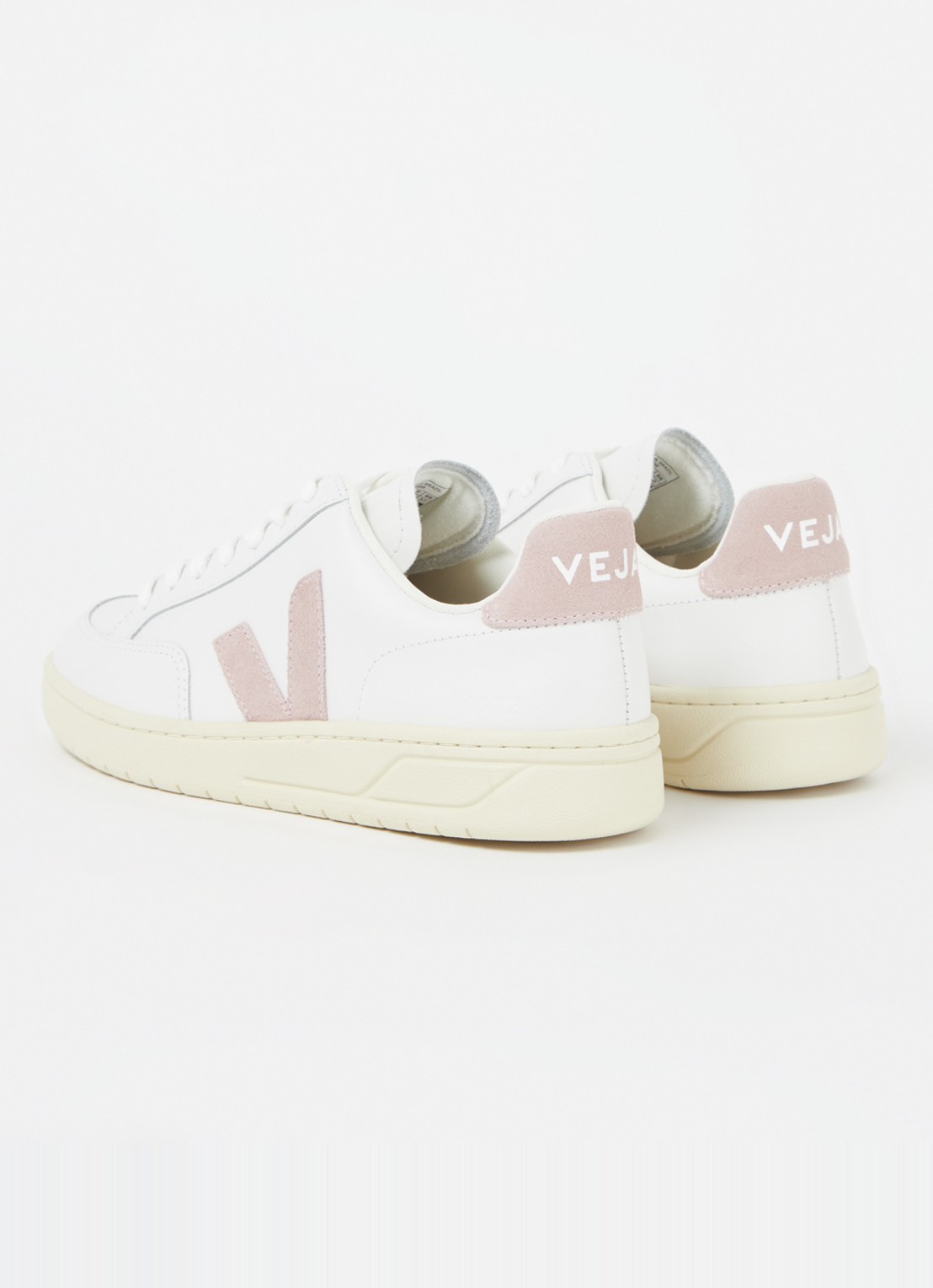 Veja V-12 sneaker van leer met suède details - achterkant roze