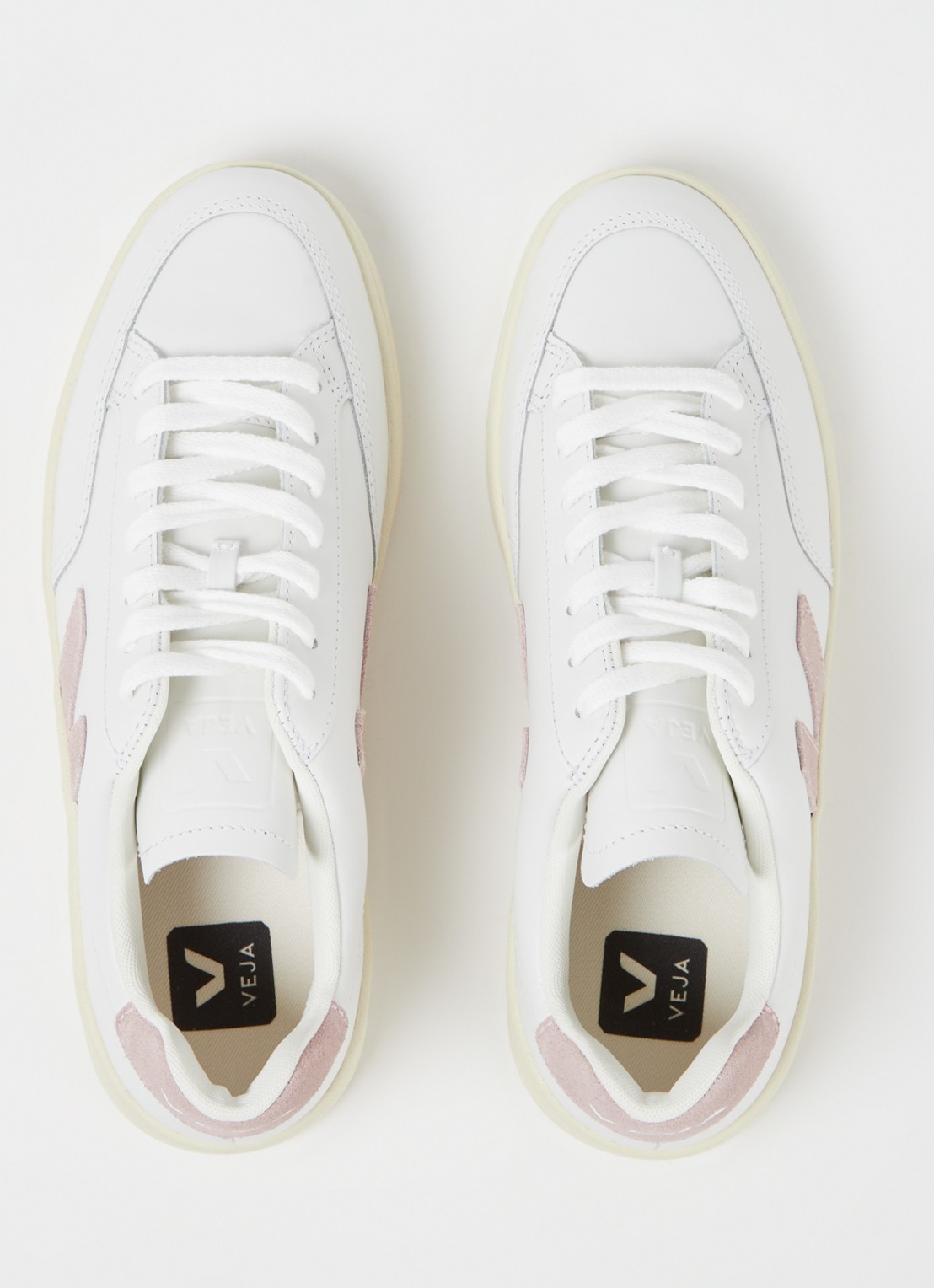 Veja V-12 sneaker van leer met suède details - detail 3 roze