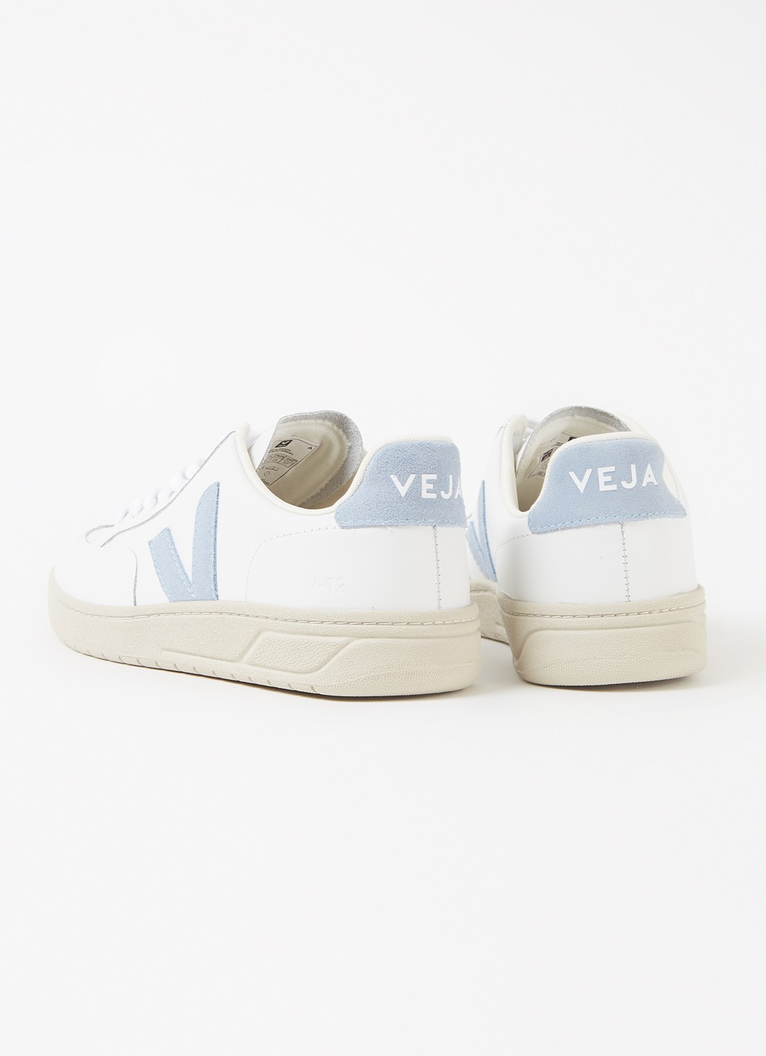 Veja V-12 sneaker van leer met suède details - detail 3 lichtblauw