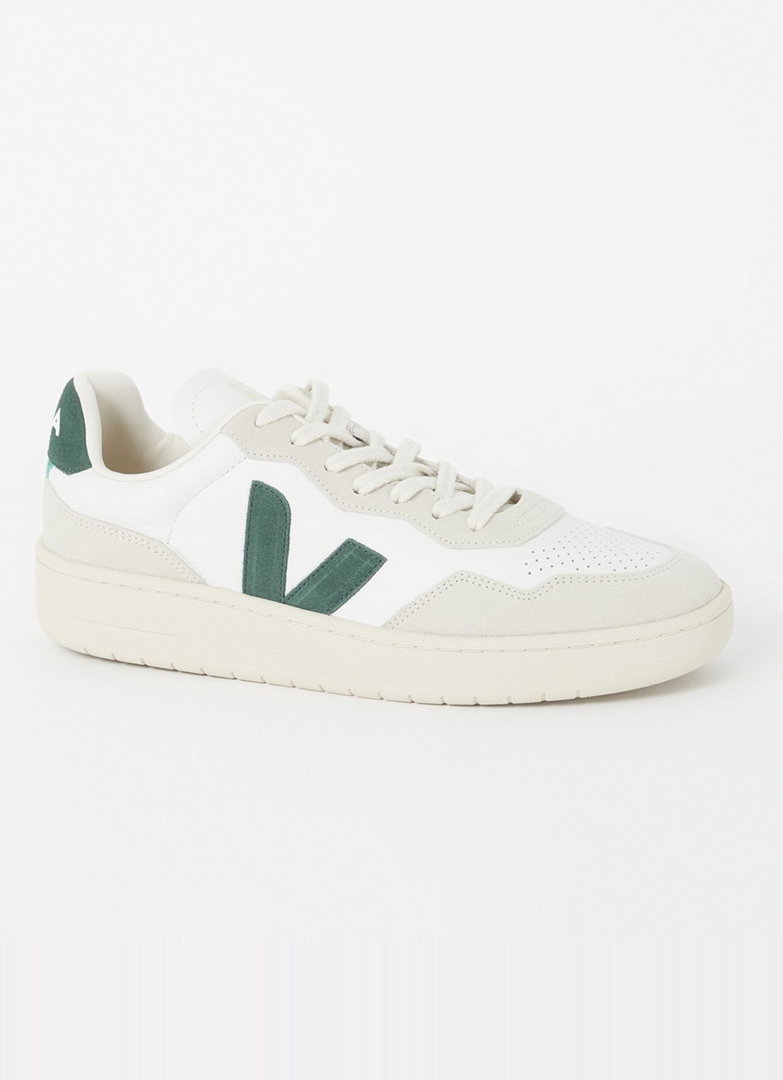 Veja V-90 sneaker van leer met suède details - voorkant 5 wit
