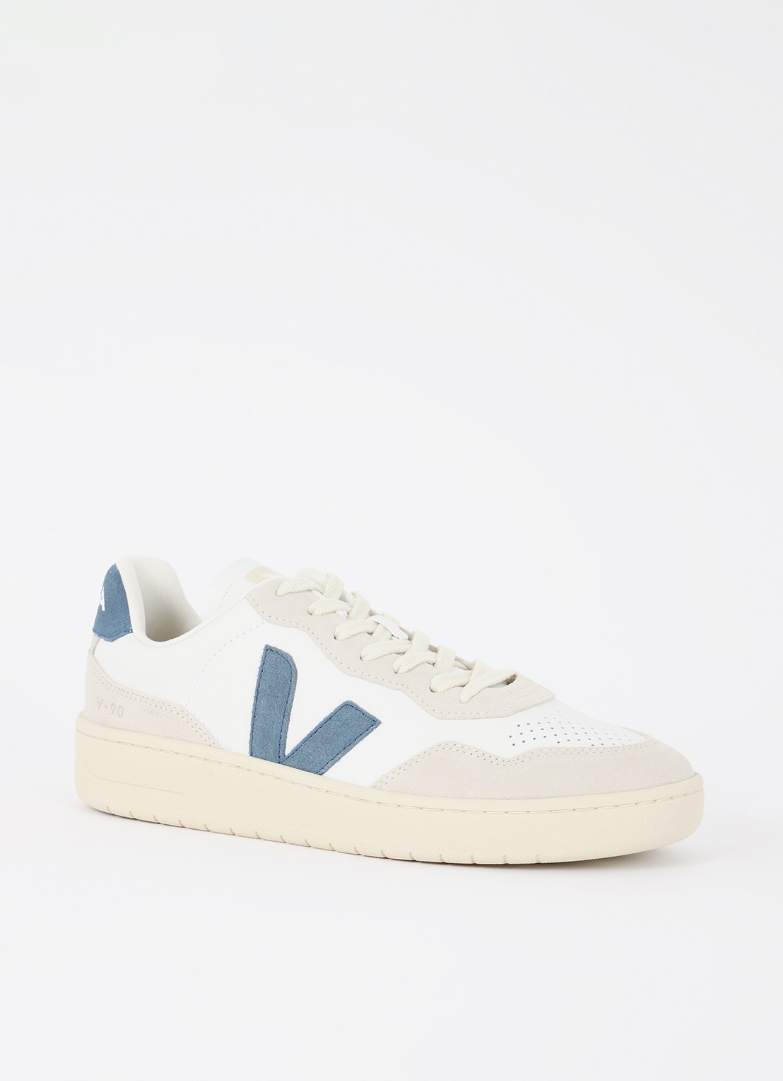 Veja V-90 sneaker van leer met suède details - voorkant wit