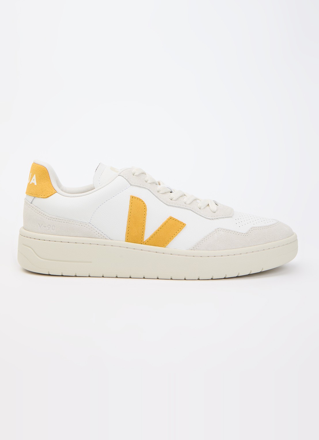 Veja V-90 sneaker van leer met suède details - voorkant 5 wit