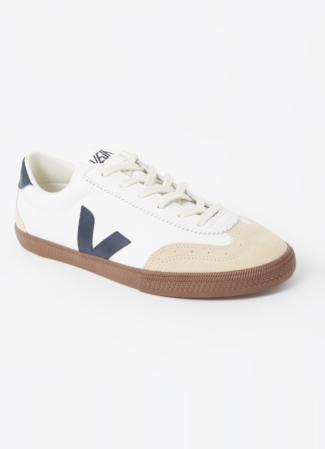 Veja Volley sneaker van leer met suède details - voorkant 2 gebroken wit