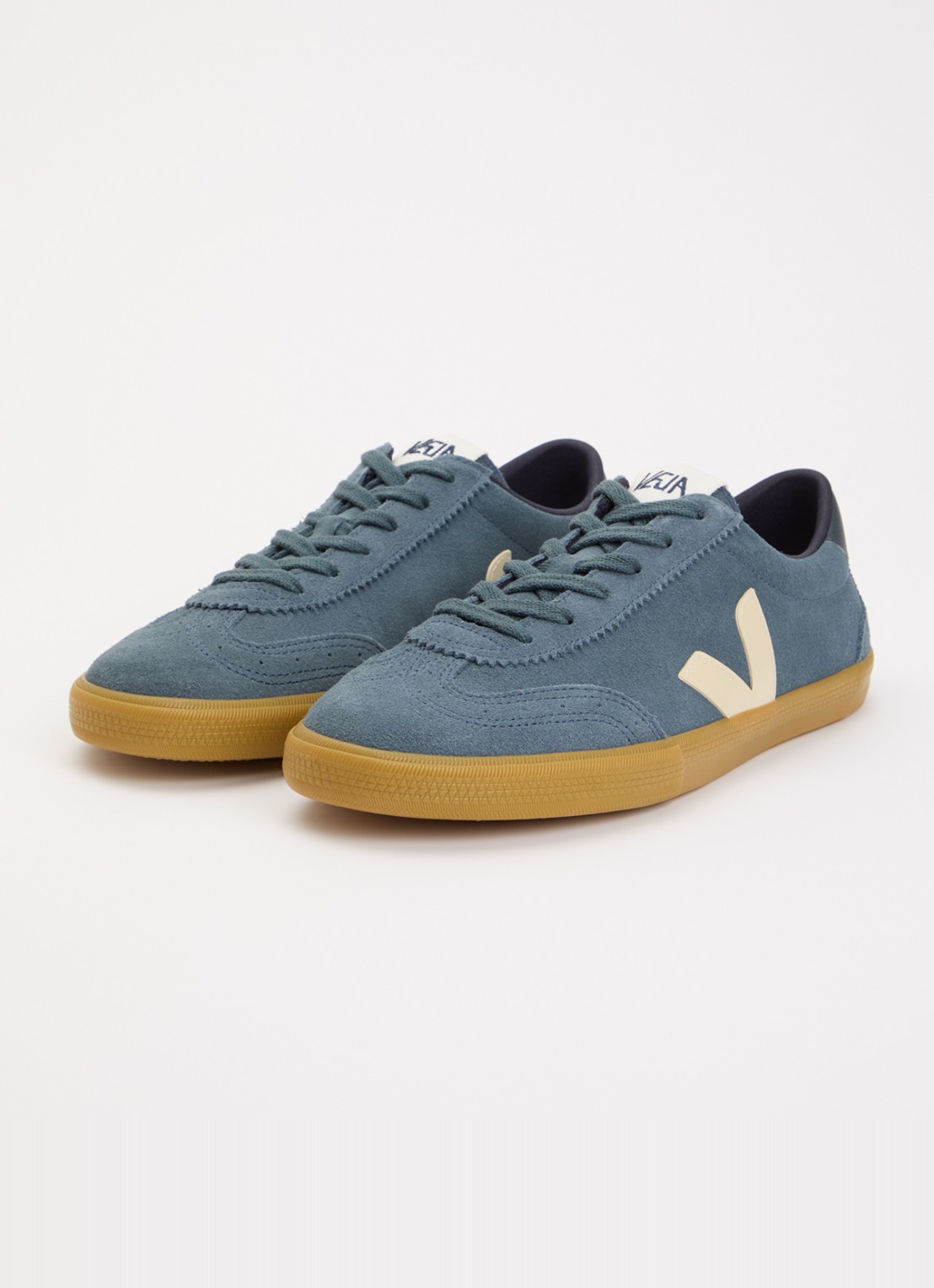 Veja Volley sneaker van suède - detail 3 staalblauw