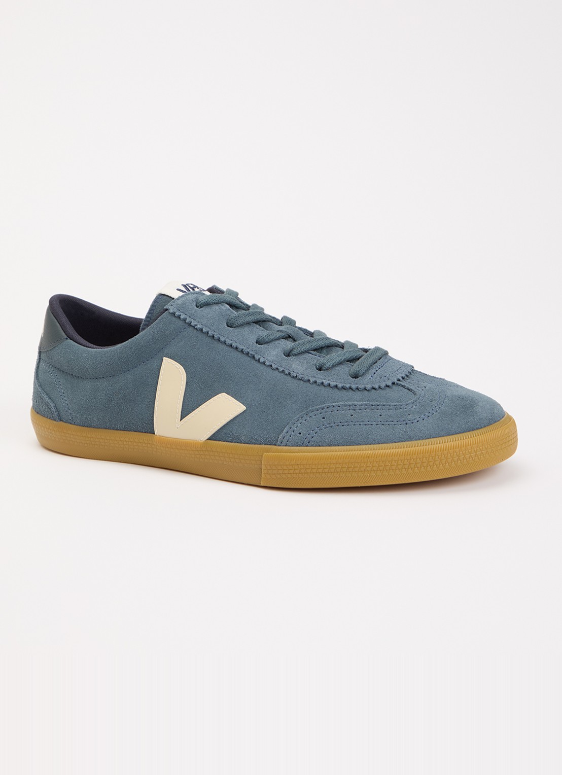 Veja Volley sneaker van suède - voorkant staalblauw