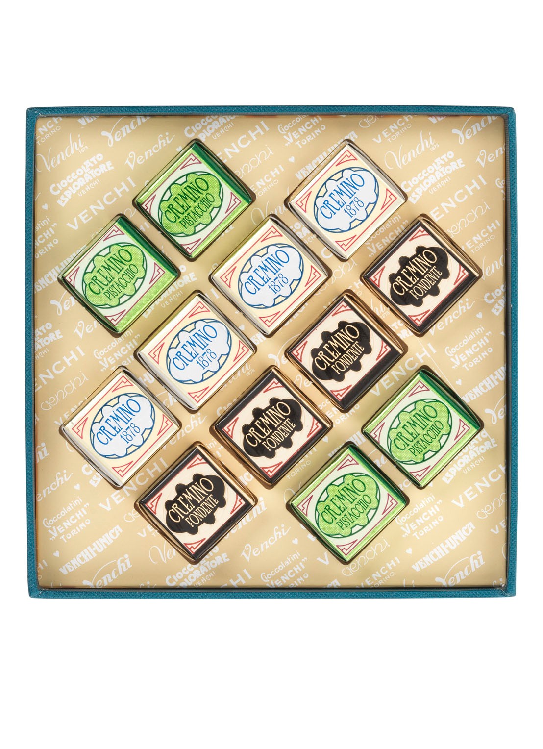 Venchi Chocolade Murrine Cremini giftbox 127 gram - achterkant multicolor