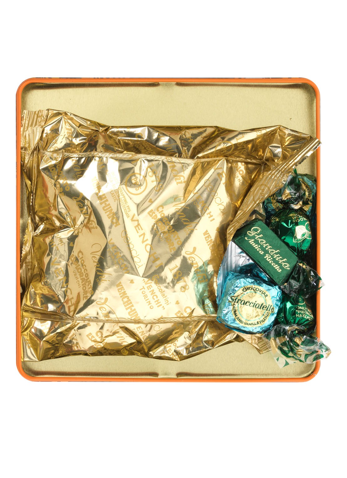 Venchi Chocolade Murrine giftbox 300 gram - achterkant multicolor