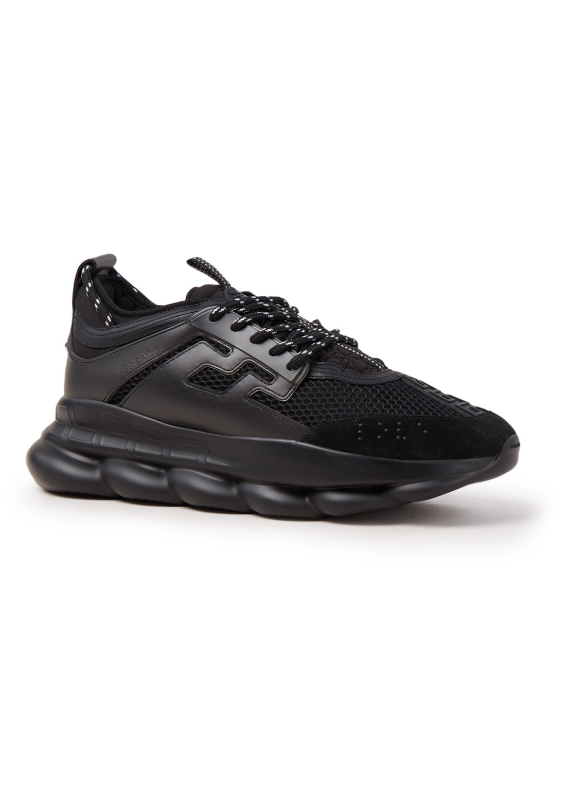 Versace Chain Reaction sneaker met kalfssuède details - voorkant 4 zwart