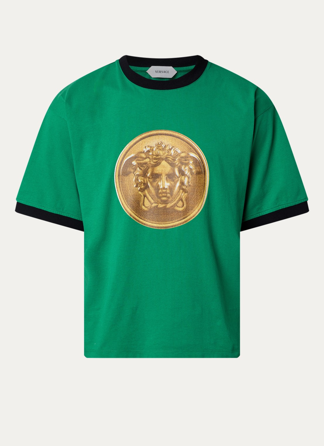 Versace Gold Coin T-shirt met logoprint - voorkant 4 groen