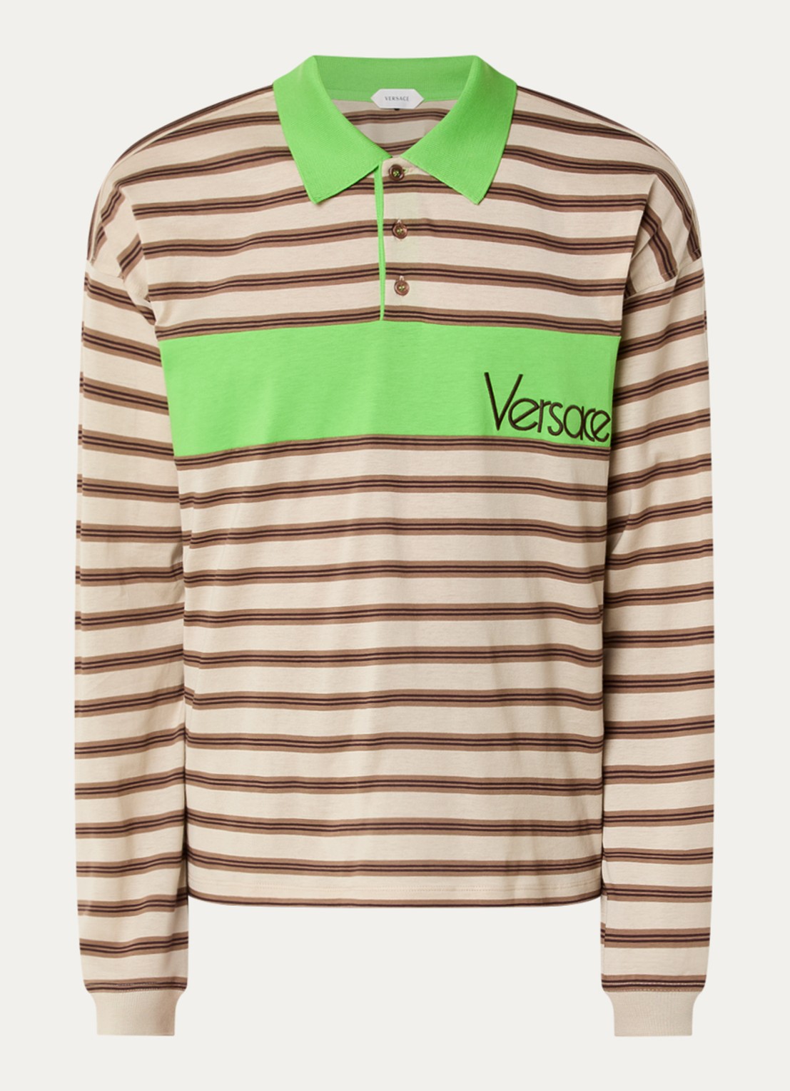 Versace Intarsia regular fit polo met logoborduring - voorkant beige