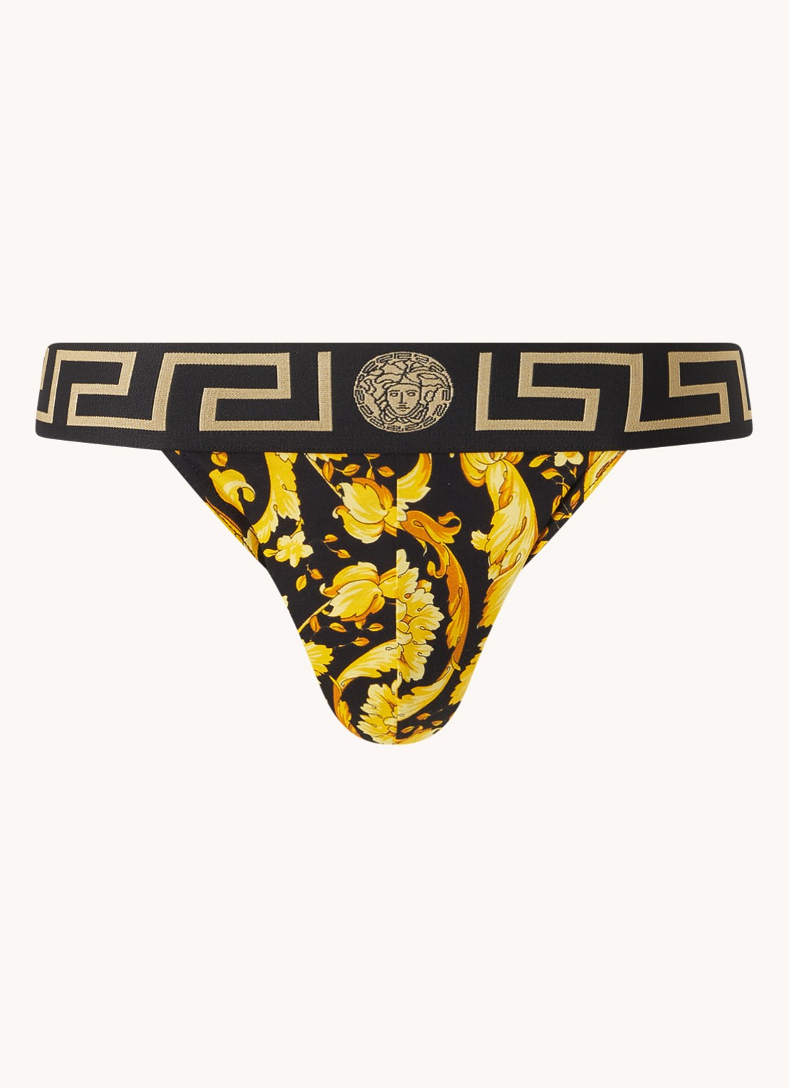 Versace Jockstrap slip met logoband en print - voorkant abrikoos