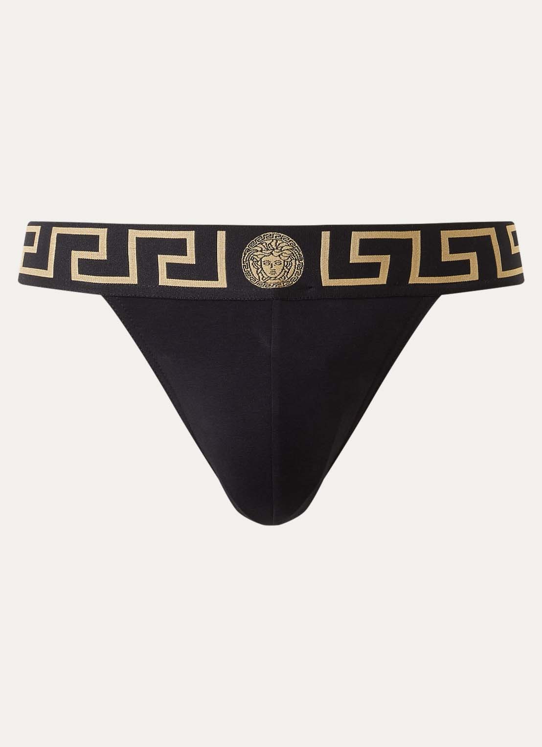 Versace Jockstrap slip met logoband - voorkant zwart
