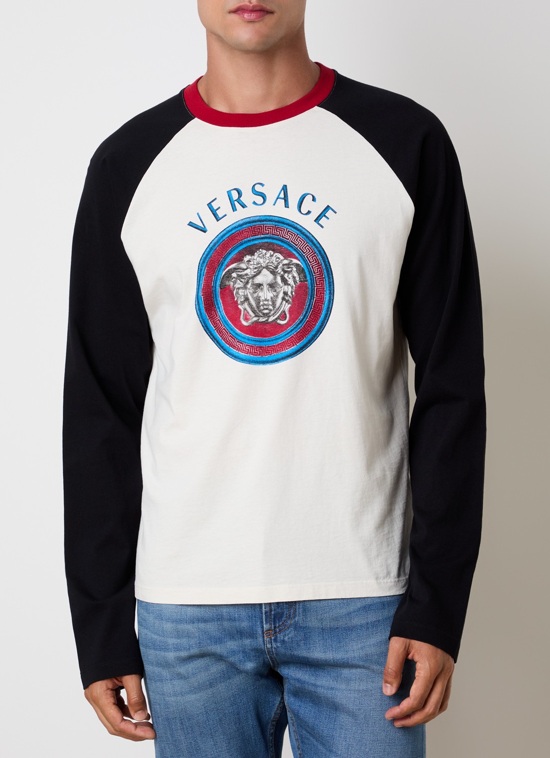 Versace Medusa Moneta longsleeve met logoprint - detail 4 gebroken wit