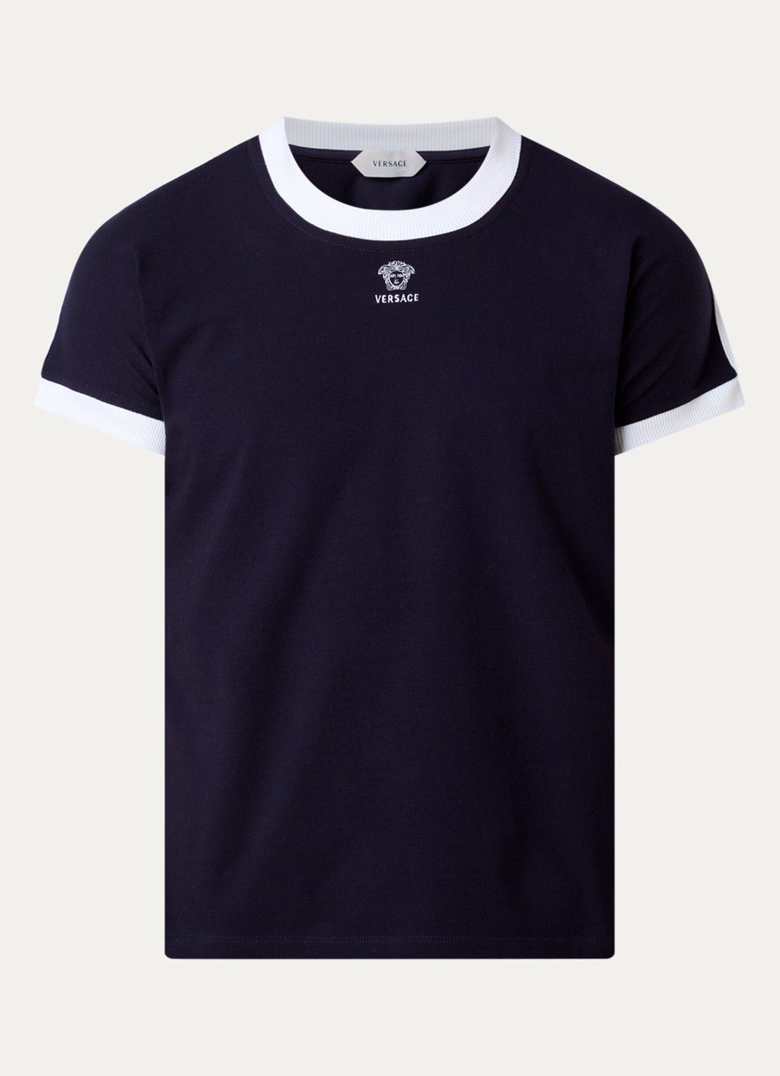 Versace Medusa T-shirt met logoborduring - voorkant donkerblauw