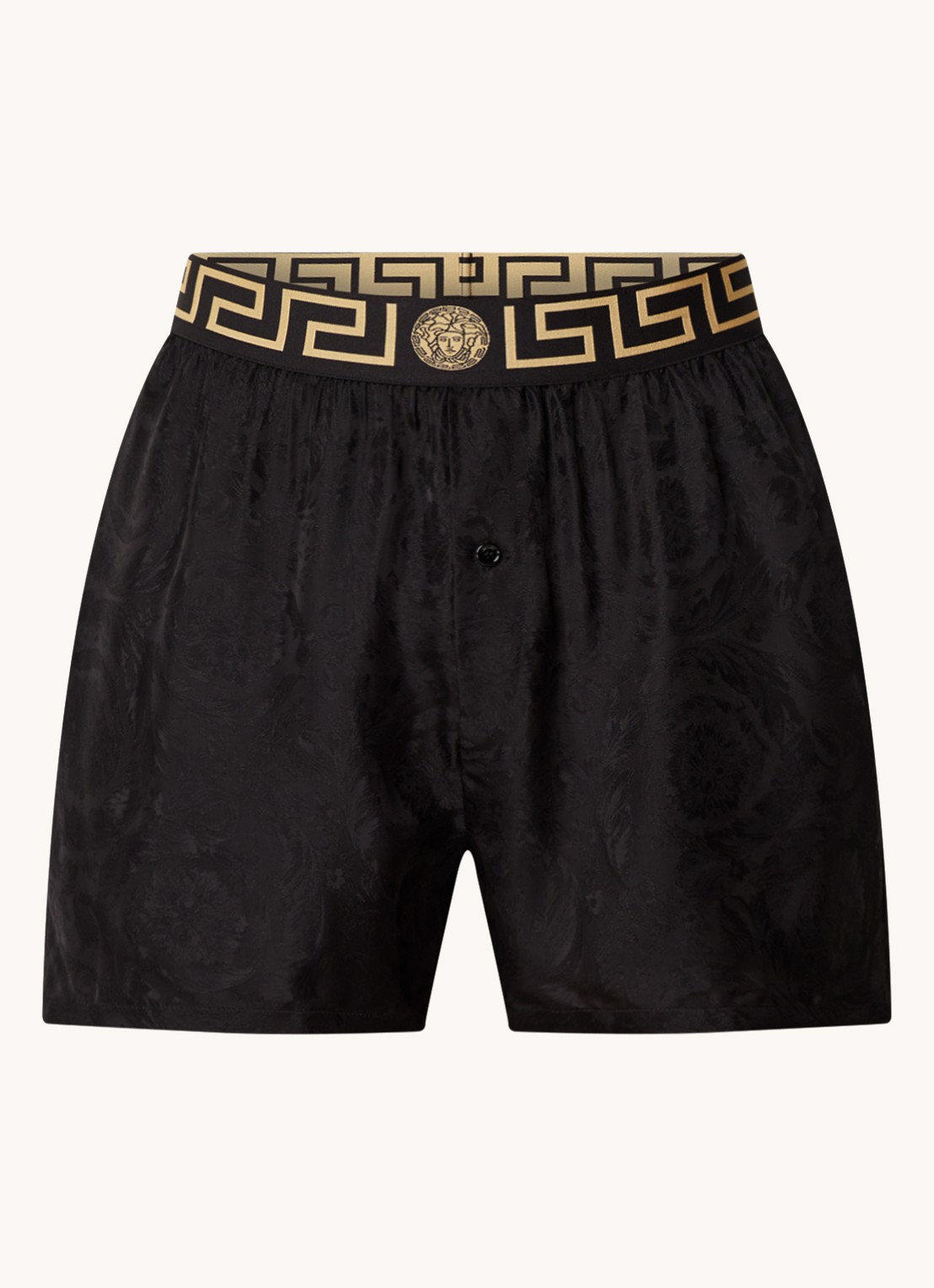 Versace Pyjamashorts met logoband en barokprint - voorkant 2 zwart