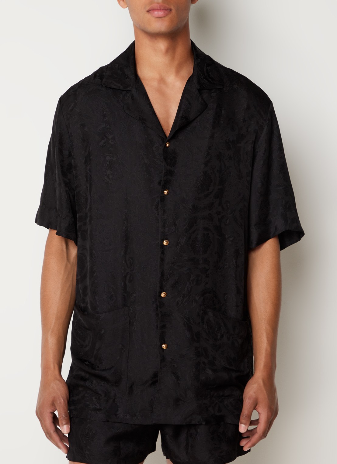 Versace Pyjamatop met jacquard dessin en opgestikte zakken - detail 3 zwart
