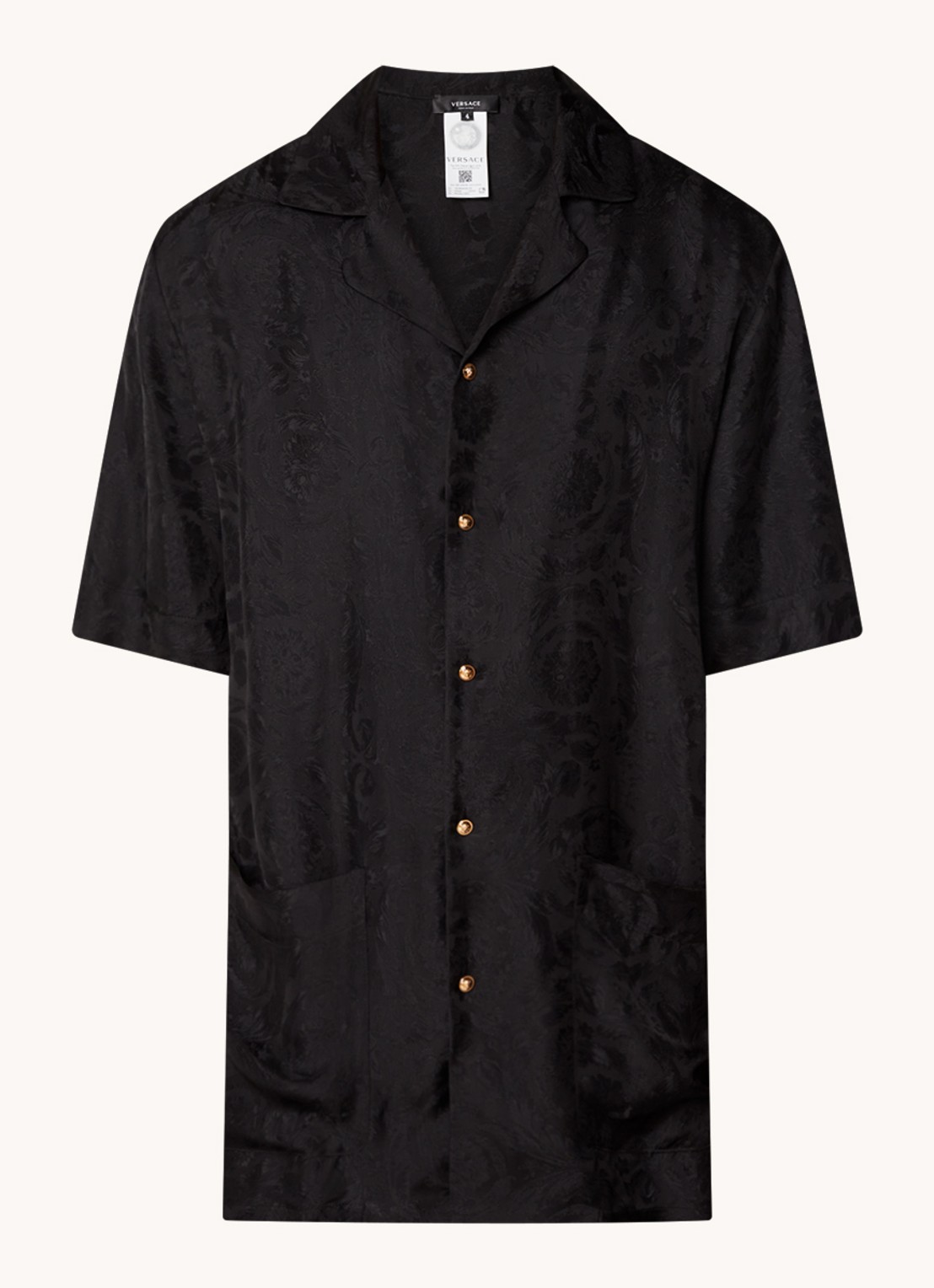 Versace Pyjamatop met jacquard dessin en opgestikte zakken - voorkant zwart