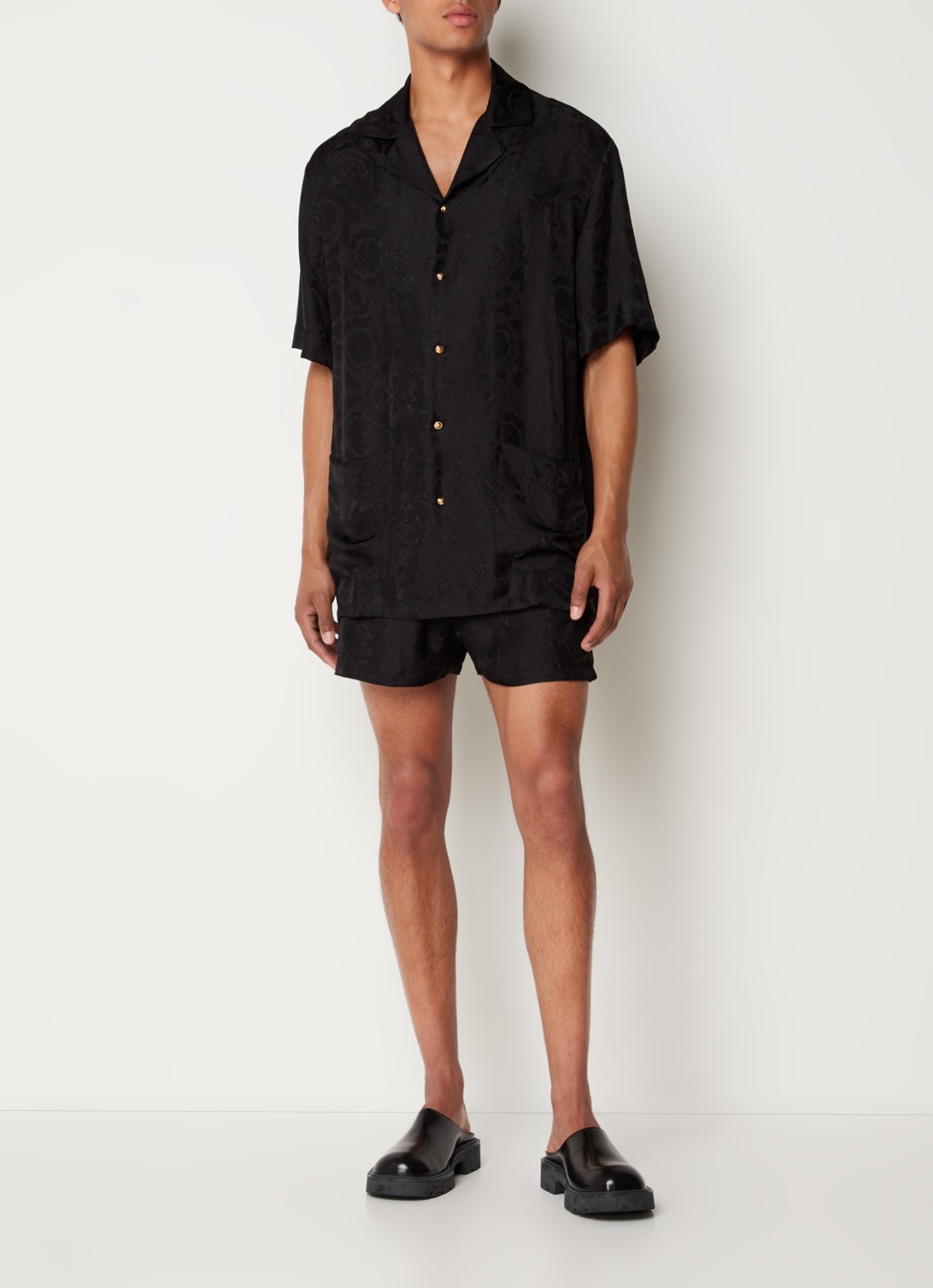 Versace Pyjamatop met jacquard dessin en opgestikte zakken - voorkant 2 zwart