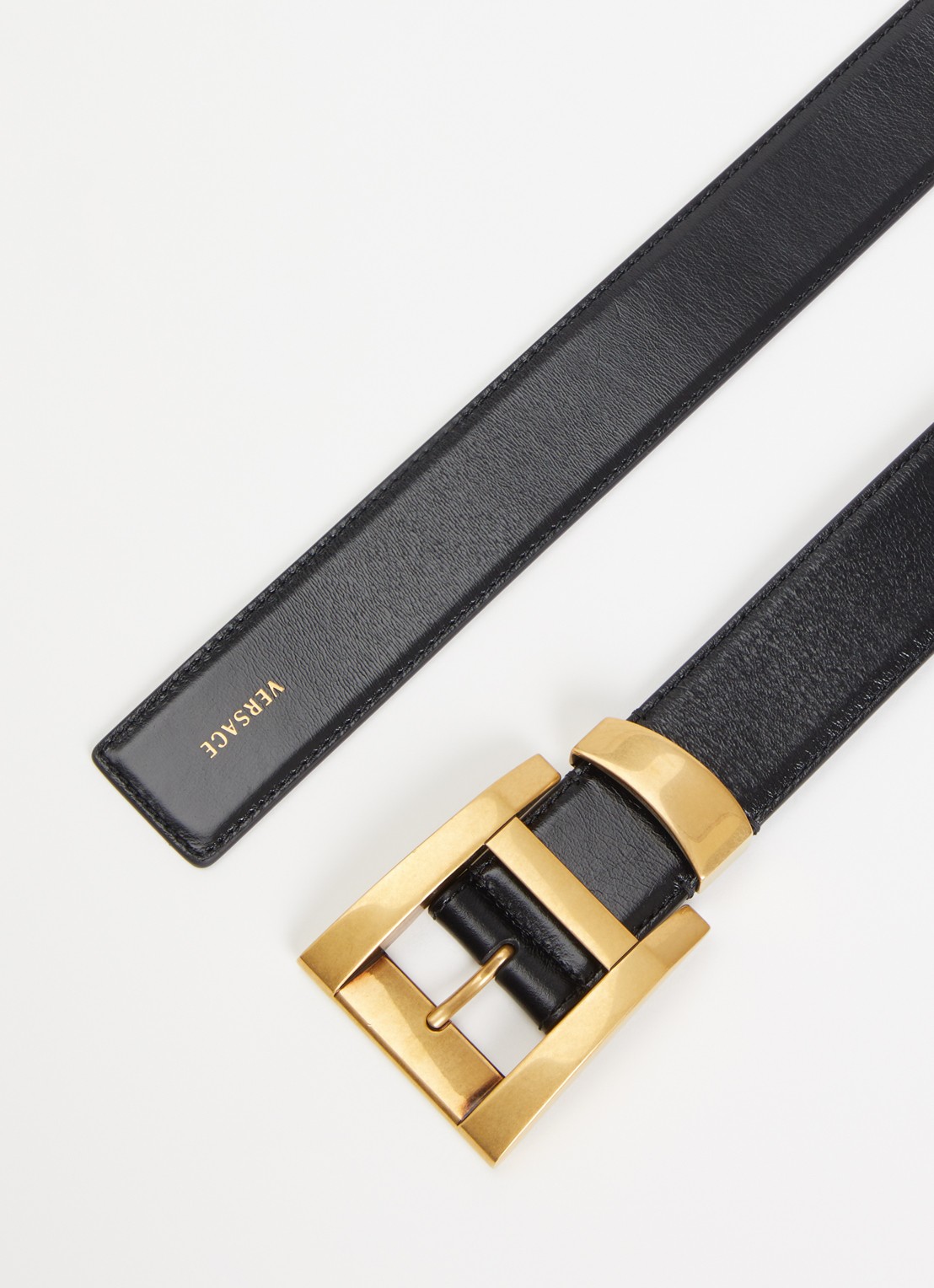 Versace Riem van kalfsleer met logo - detail zwart