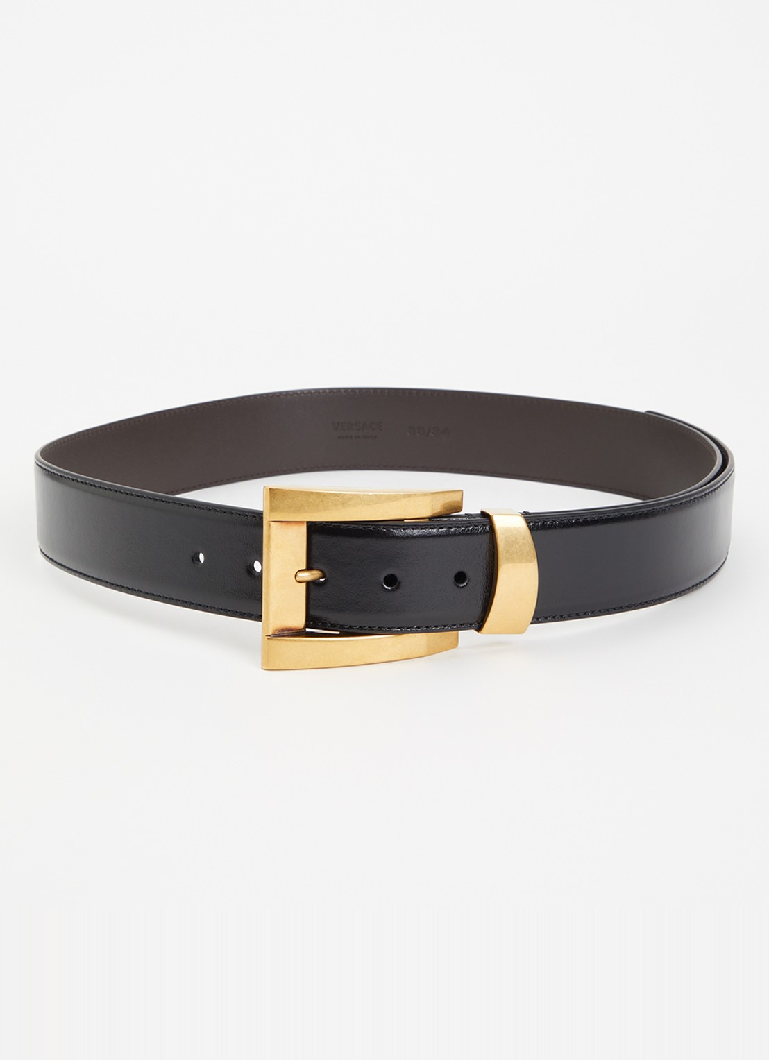 Versace Riem van kalfsleer met logo - voorkant 2 zwart