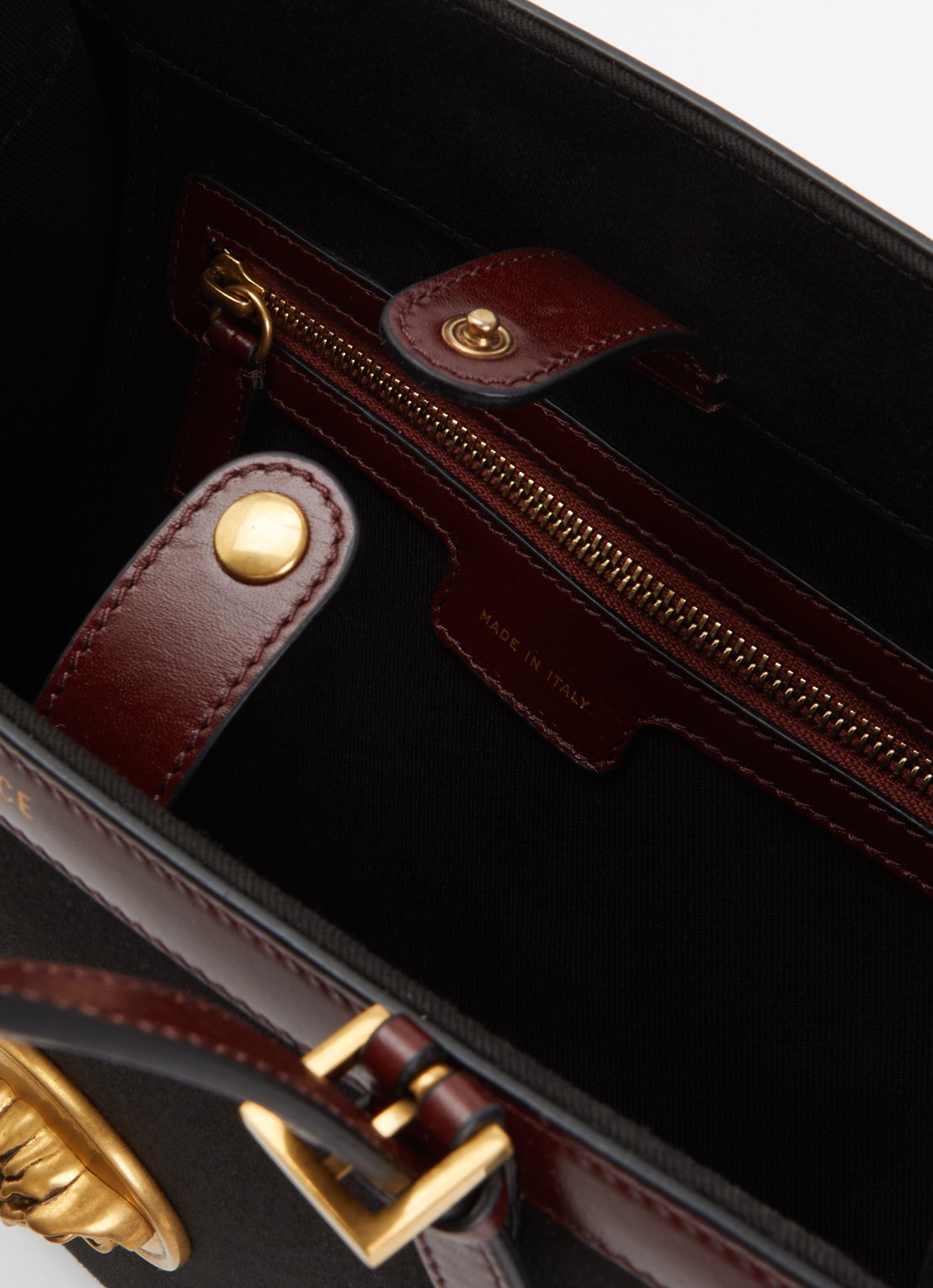 Versace Rivière Medium handtas met details van kalfsleer en verstelbare schouderriem - detail zwart