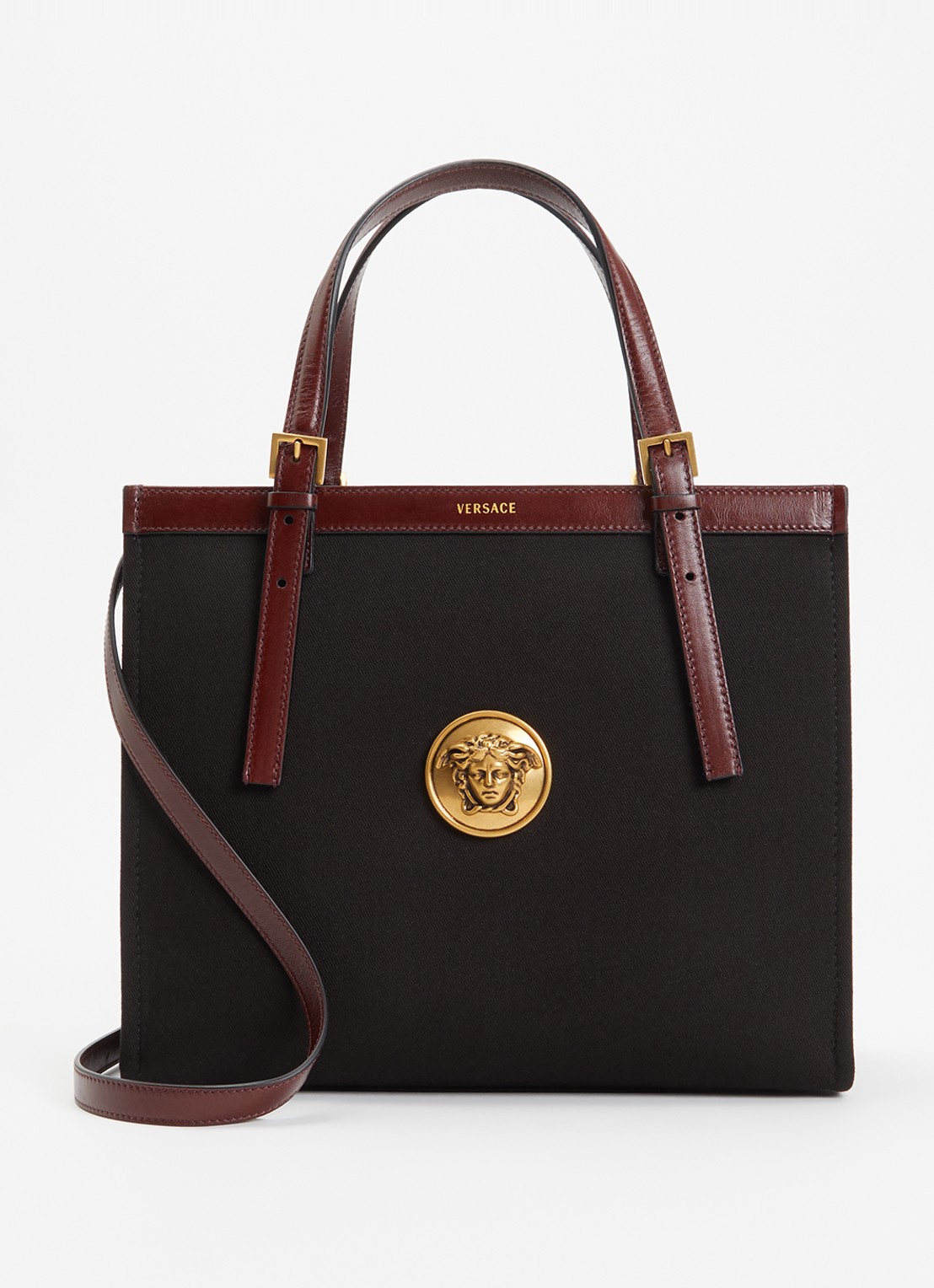 Versace Rivière Medium handtas met details van kalfsleer en verstelbare schouderriem - voorkant 6 zwart