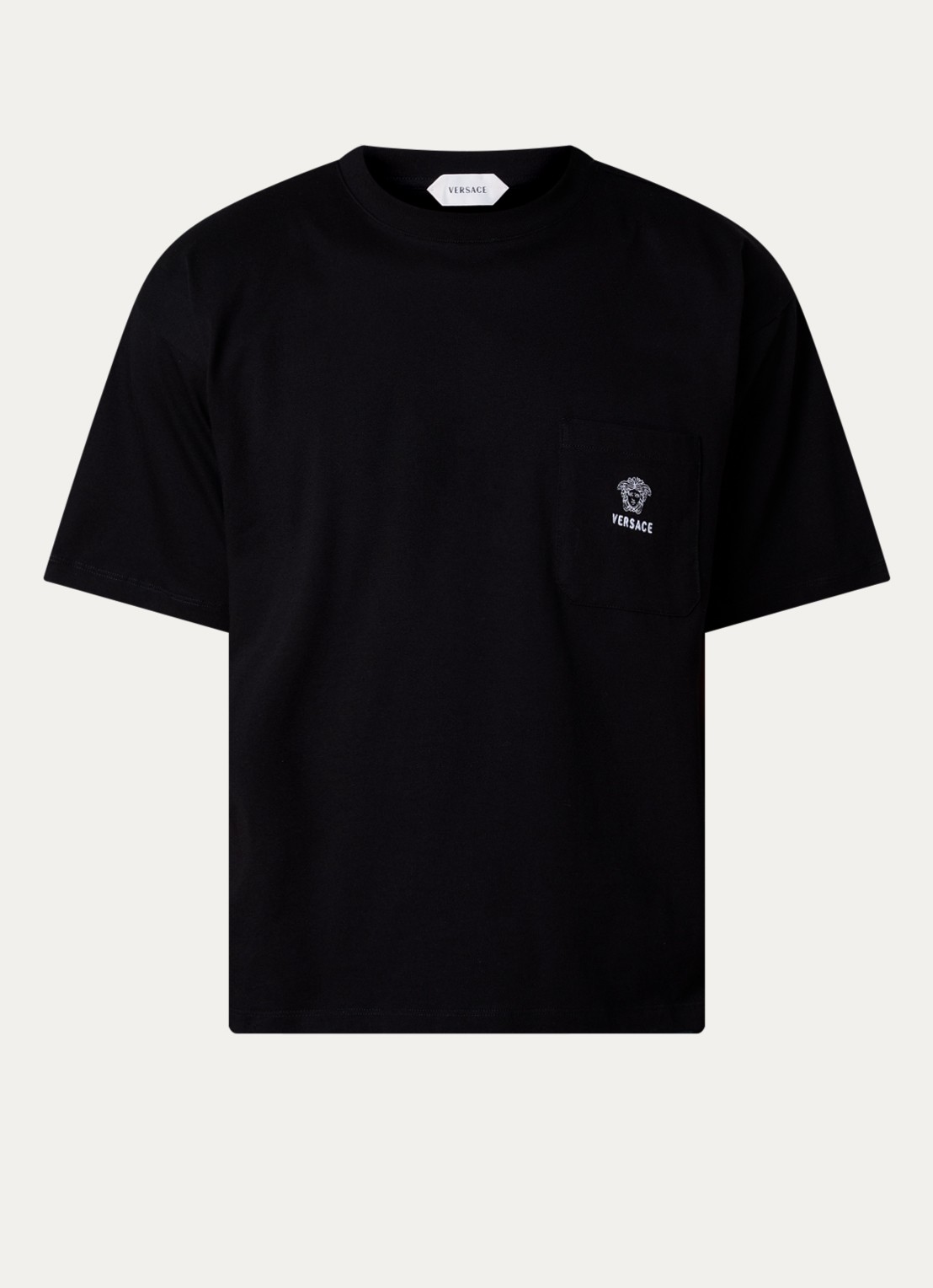 Versace T-shirt met logoborduring - voorkant 3 zwart