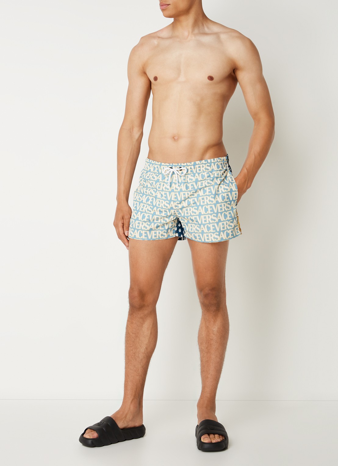 Versace Zwemshorts met logoprint en steekzakken - voorkant 2 donkerblauw