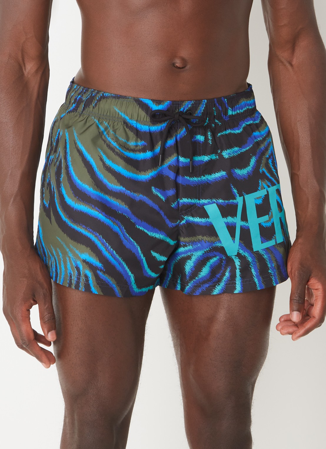 Versace Zwemshorts met steekzakken en logoprint - detail 2 zwart