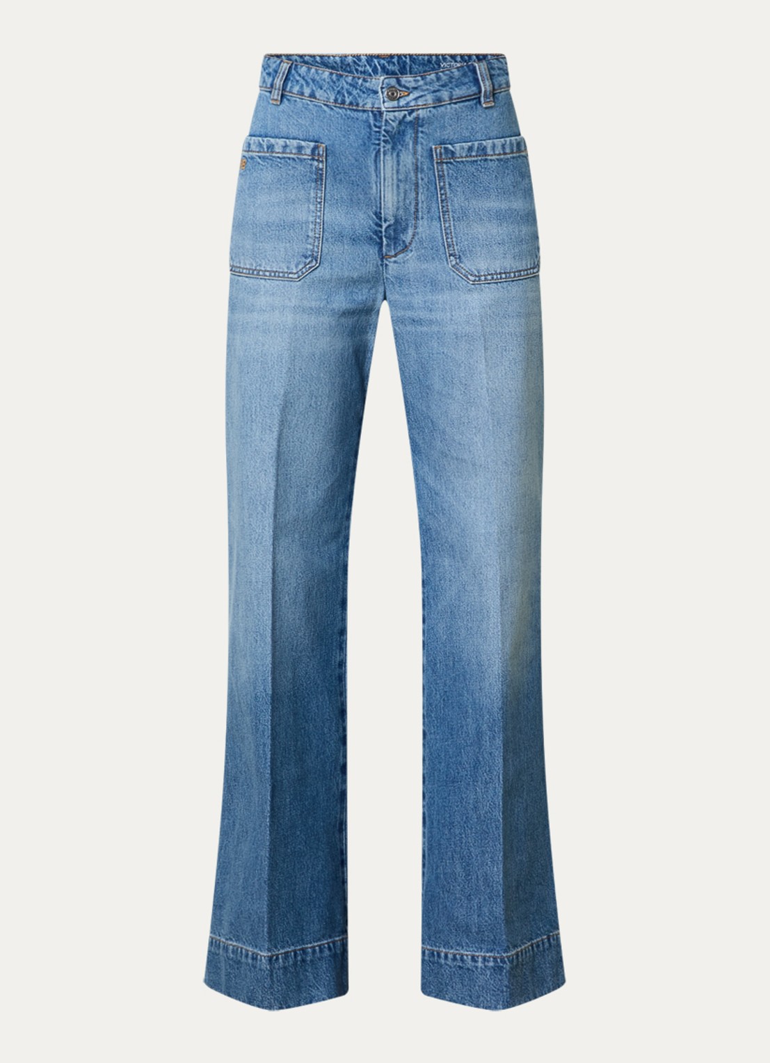 Victoria Beckham Alina 32 Inch high waist flared leg jeans met persplooi - voorkant jeans